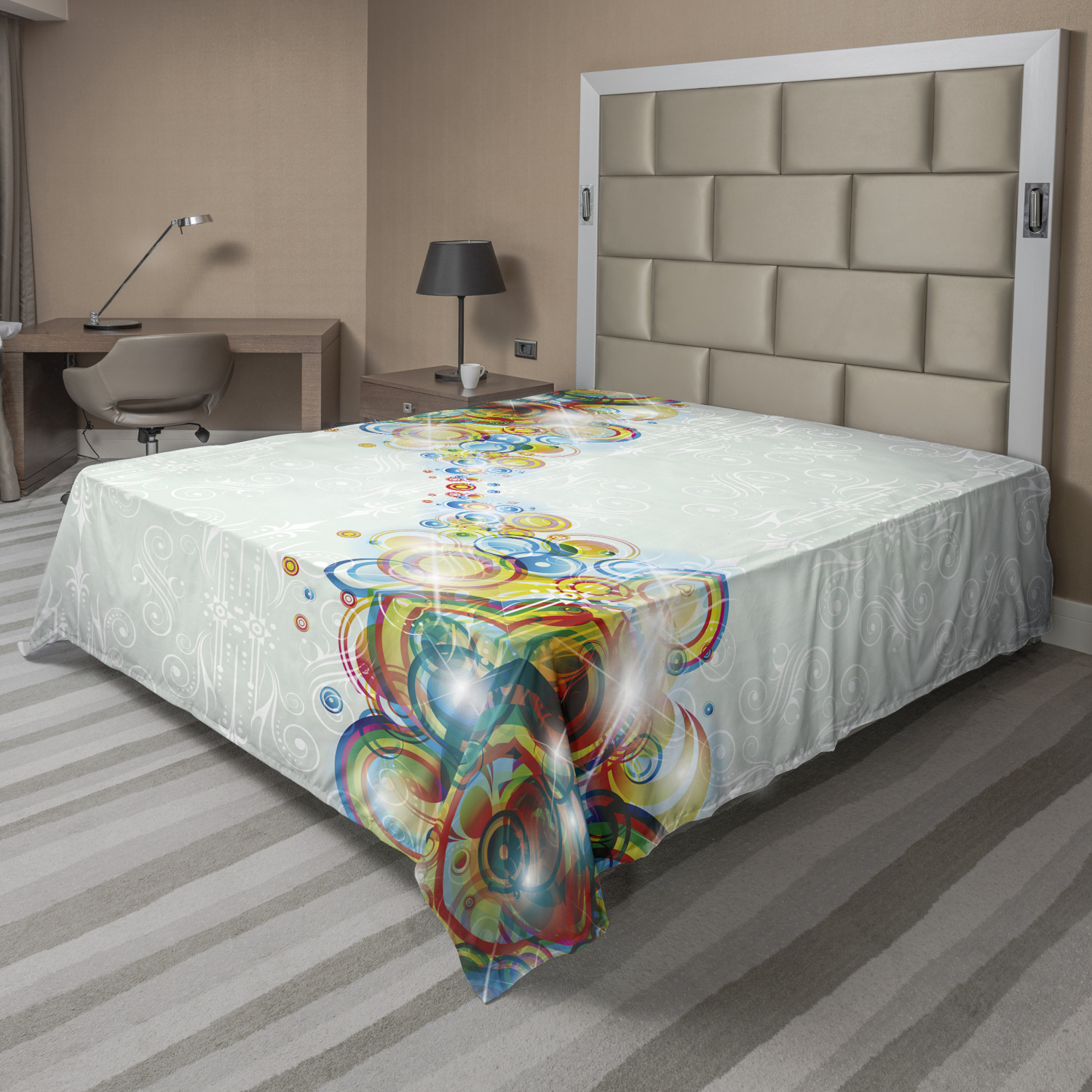 Ambesonne Doodle Abstract Flat Sheet Top Sheet Decorative Bedding 6 Sizes 