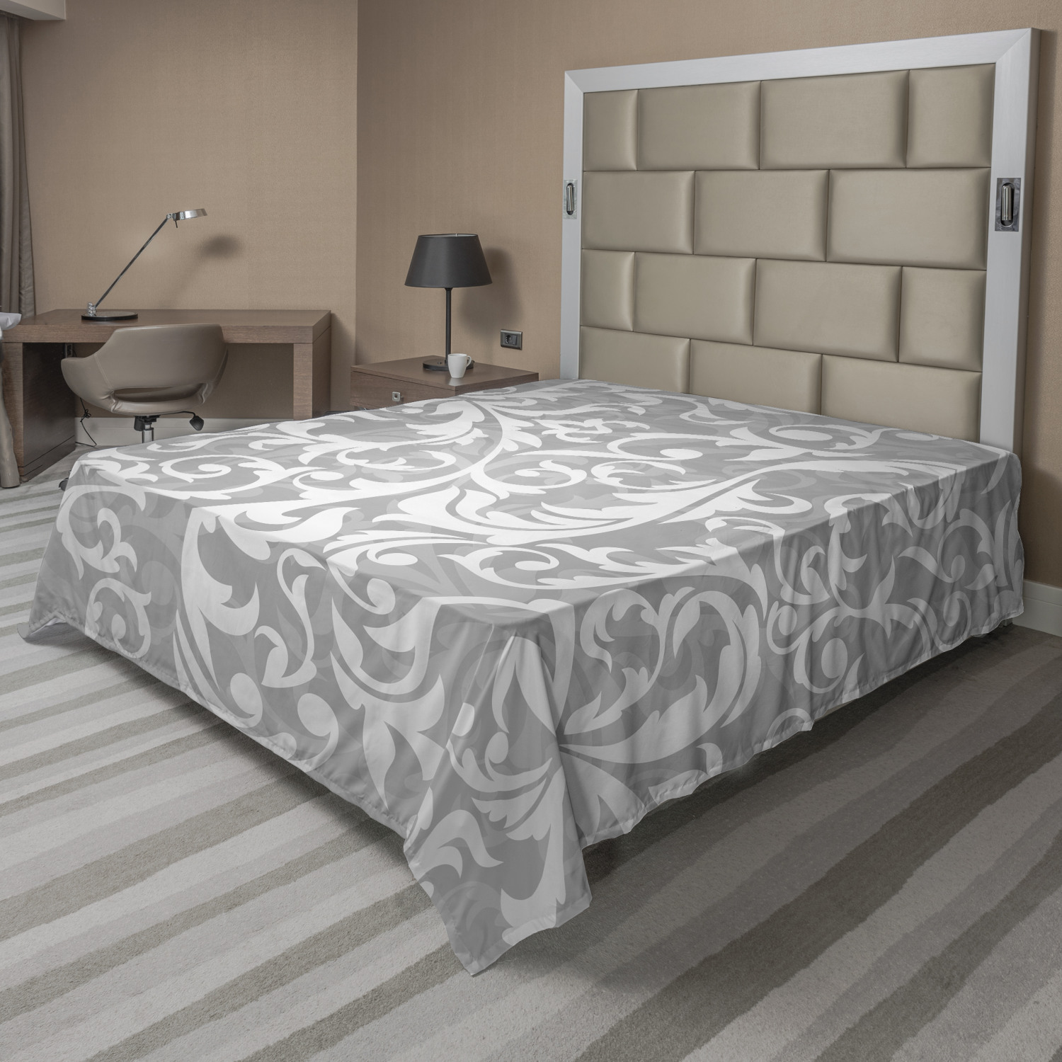 Ambesonne Grey Details Flat Sheet Top Sheet Decorative Bedding 6 Sizes