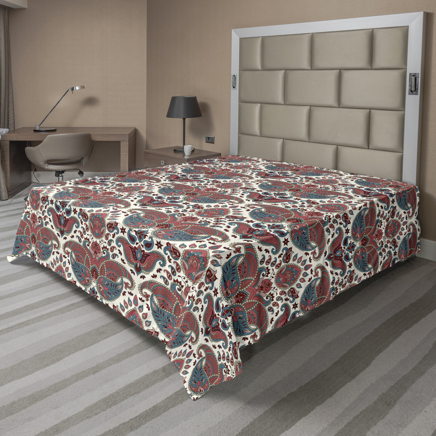 Ambesonne Paisley Oriental Flat Sheet Top Sheet Decorative Bedding 6 Sizes 