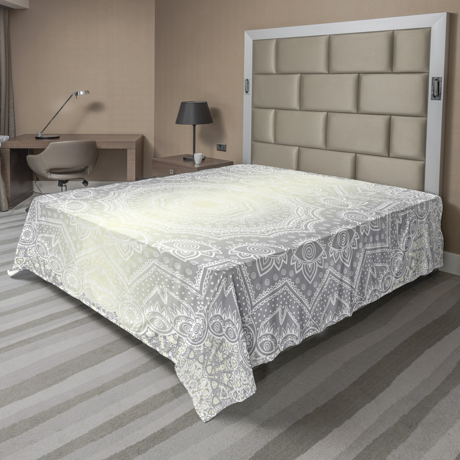 Ambesonne Grey and White Flat Sheet Top Sheet Decorative Bedding 6 Sizes - Picture 25 of 42