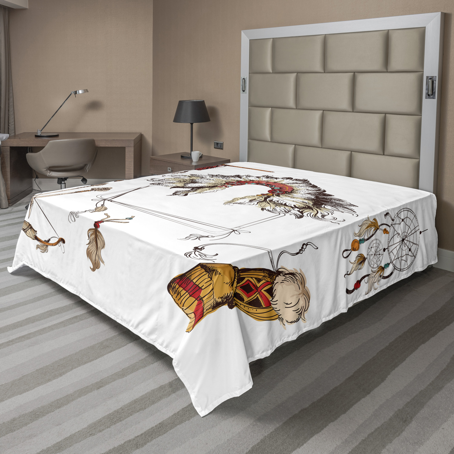 Ambesonne Oriental Pattern Flat Sheet Top Sheet Decorative Bedding 6 Sizes - Picture 9 of 42