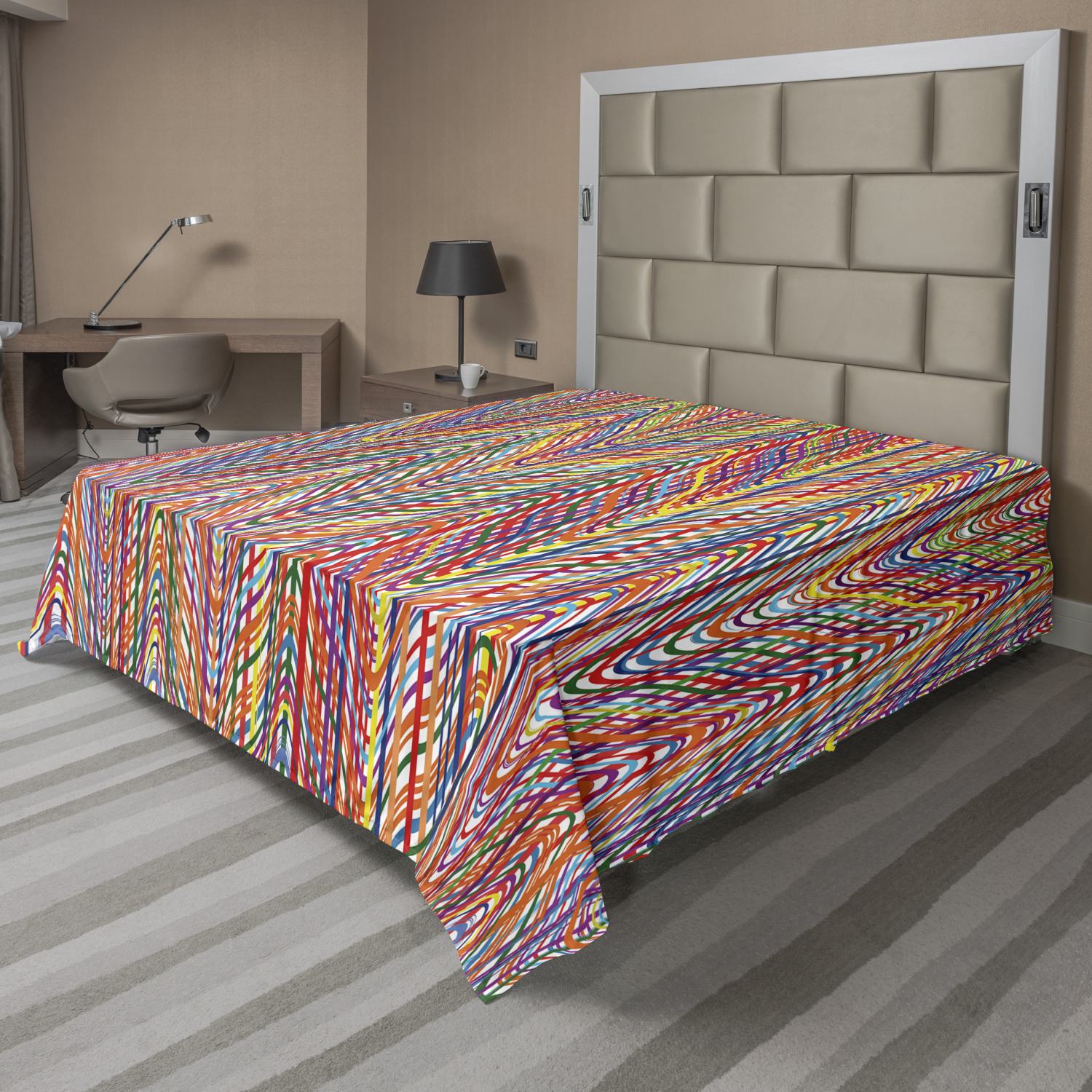 Ambesonne Wavy Abstract Flat Sheet Top Sheet Decorative Bedding 6 Sizes