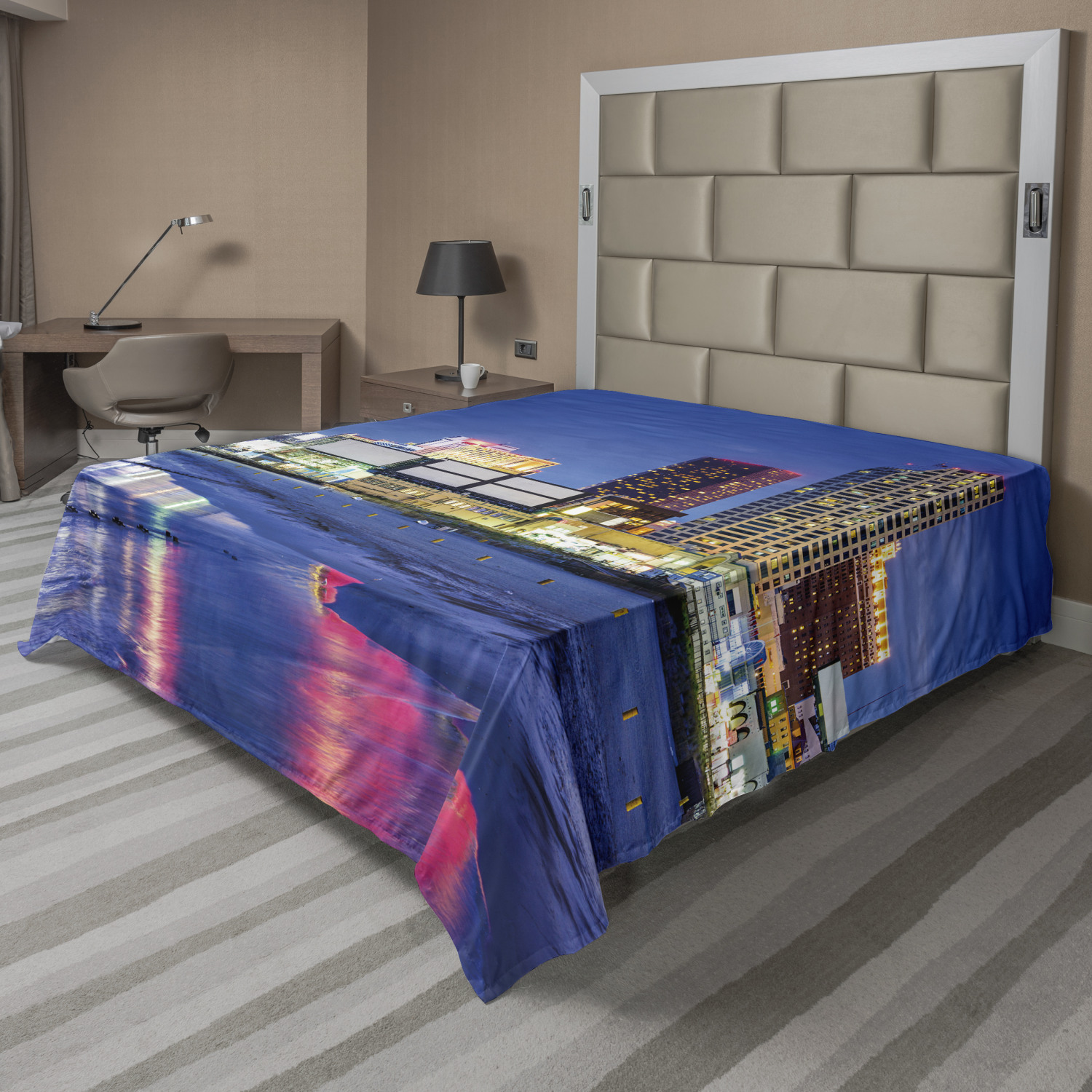 Ambesonne City Urban Flat Sheet Top Sheet Decorative Bedding 6 Sizes 