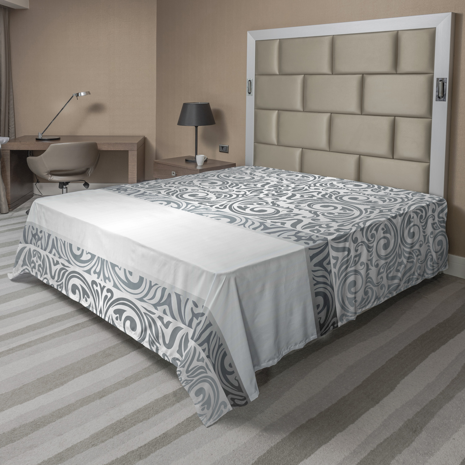 Ambesonne Damask Design Flat Sheet Top Sheet Decorative Bedding 6 Sizes 