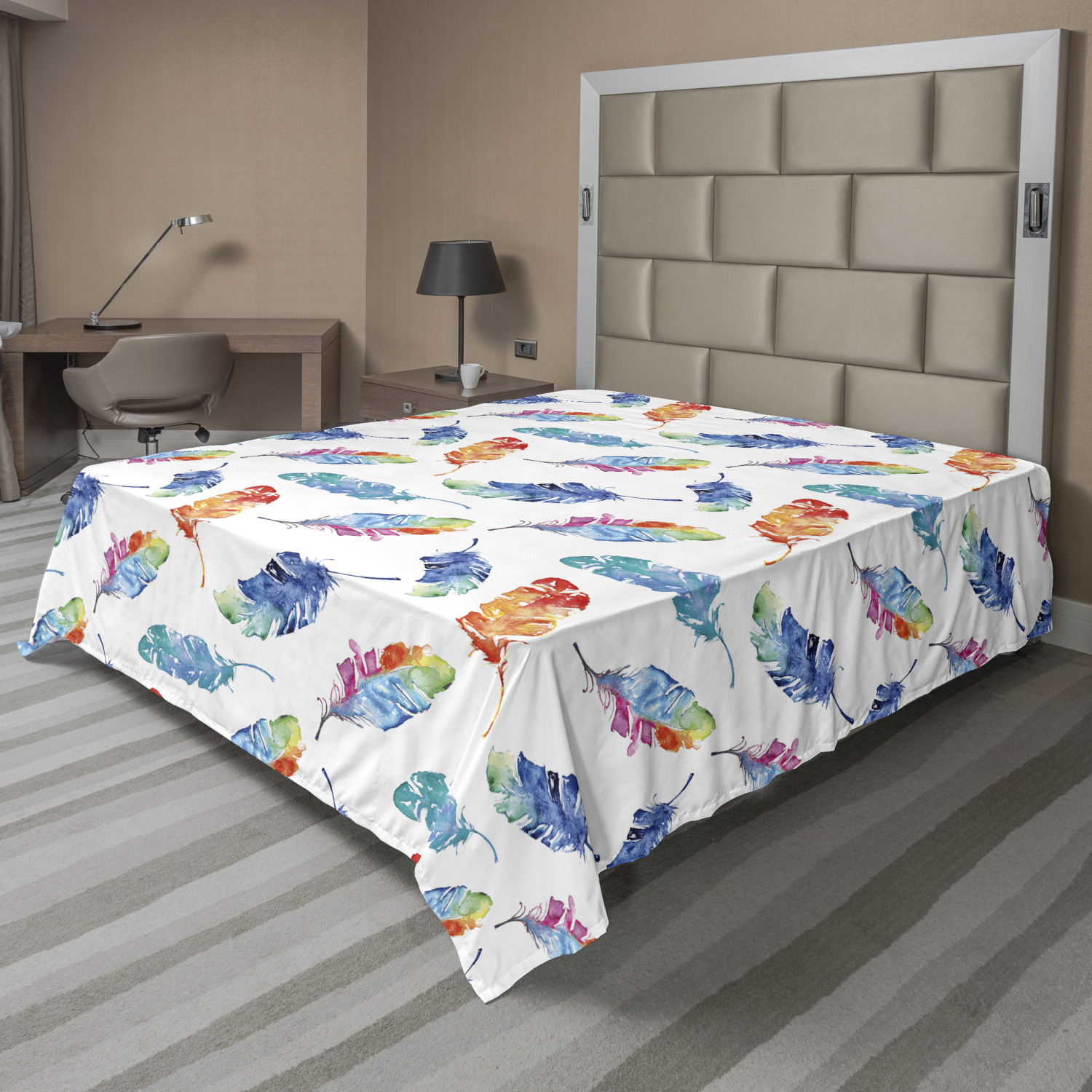 Ambesonne Feather Boho Flat Sheet Top Sheet Decorative Bedding 6 Sizes - Picture 41 of 42