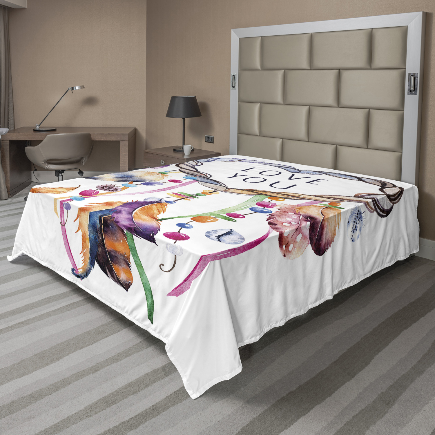 Ambesonne Feather Boho Flat Sheet Top Sheet Decorative Bedding 6 Sizes - Picture 13 of 42