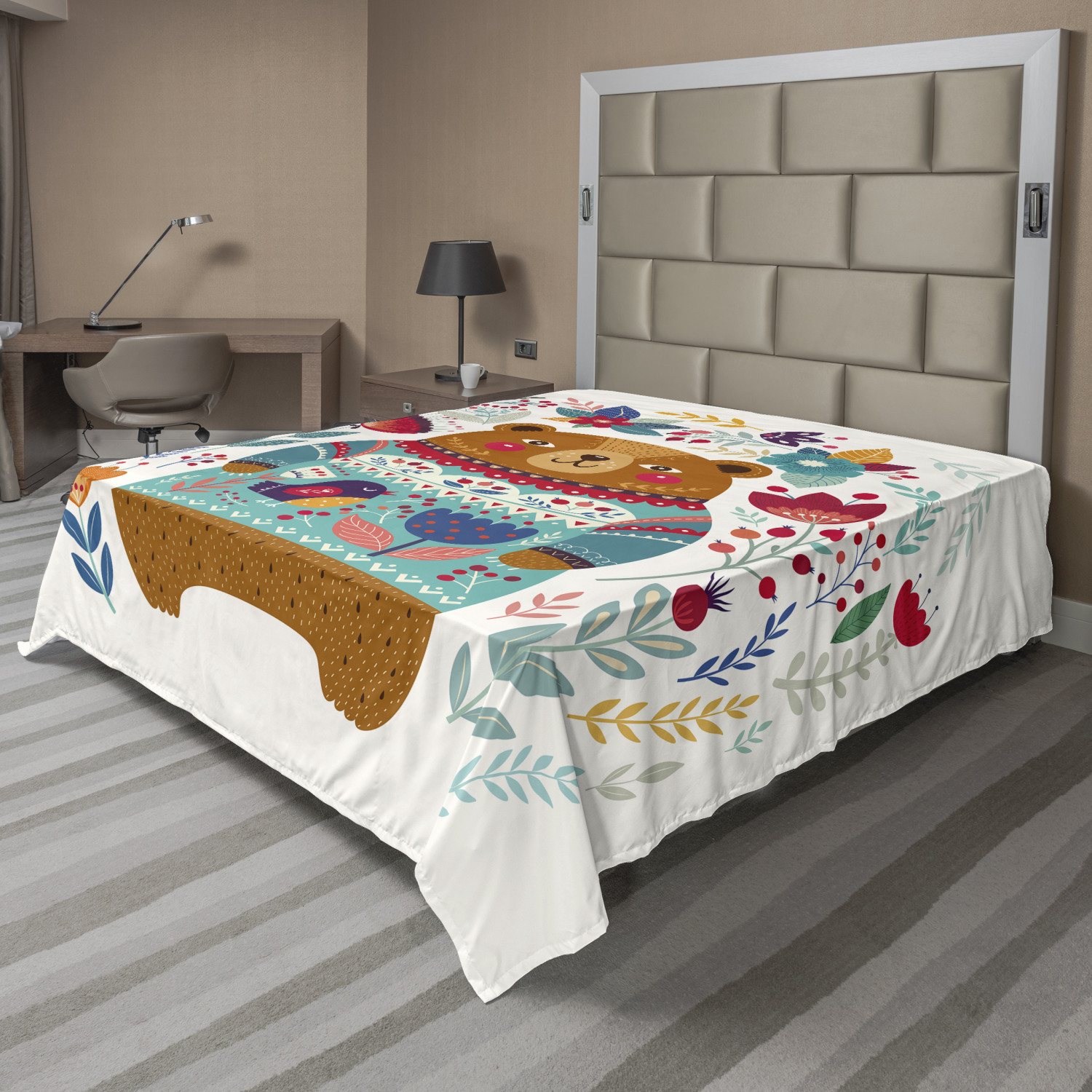 Ambesonne Bear Pattern Flat Sheet Top Sheet Decorative Bedding 6 Sizes - Picture 11 of 41