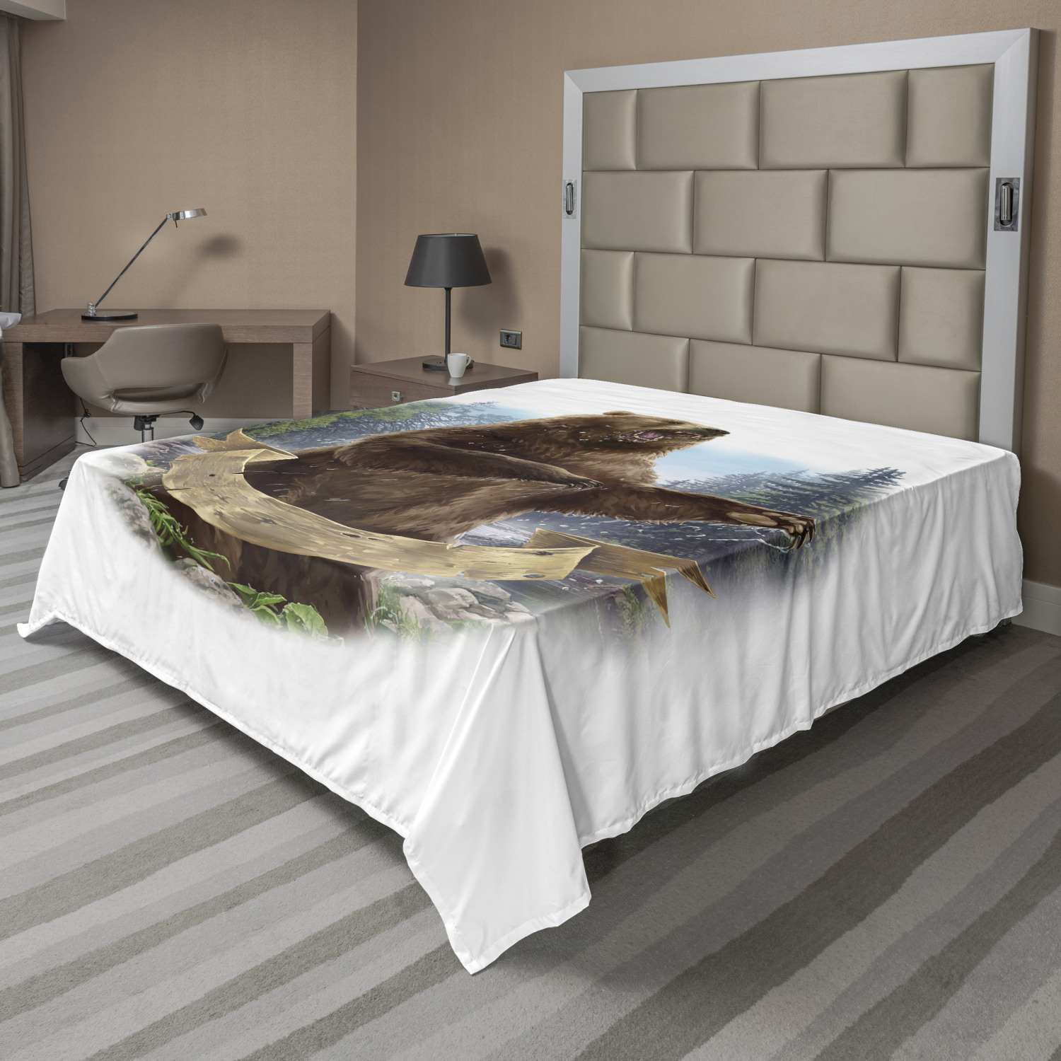Ambesonne Bear Pattern Flat Sheet Top Sheet Decorative Bedding 6 Sizes - Picture 5 of 41
