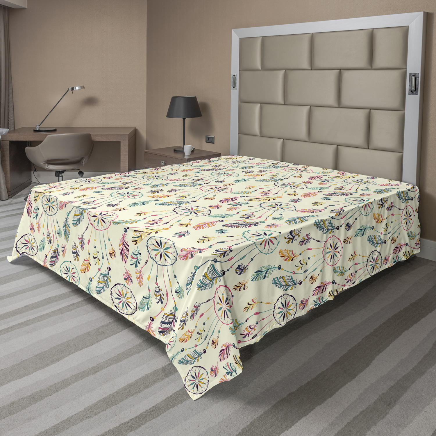Ambesonne Feather Boho Flat Sheet Top Sheet Decorative Bedding 6 Sizes - Picture 38 of 42