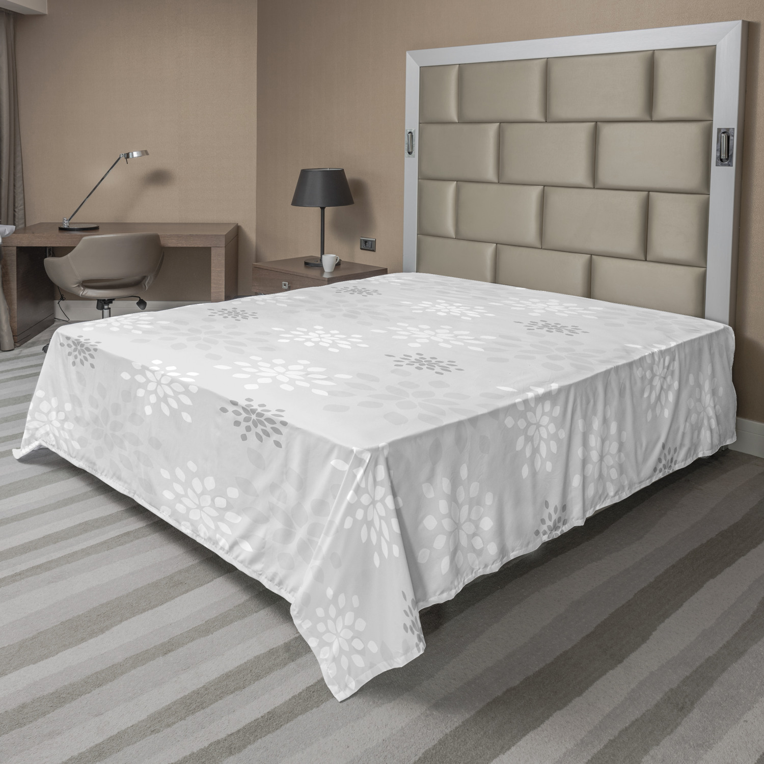 Ambesonne Grey and White Flat Sheet Top Sheet Decorative Bedding 6 Sizes - Picture 34 of 42