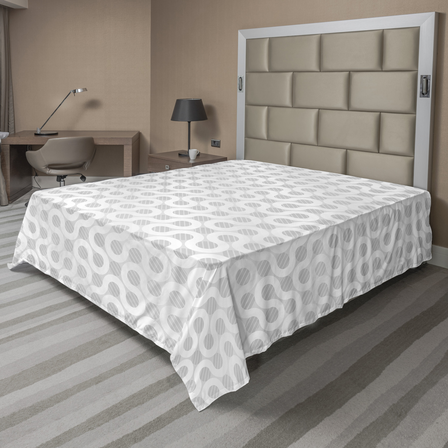 Ambesonne Grey and White Flat Sheet Top Sheet Decorative Bedding 6 Sizes - Picture 32 of 42