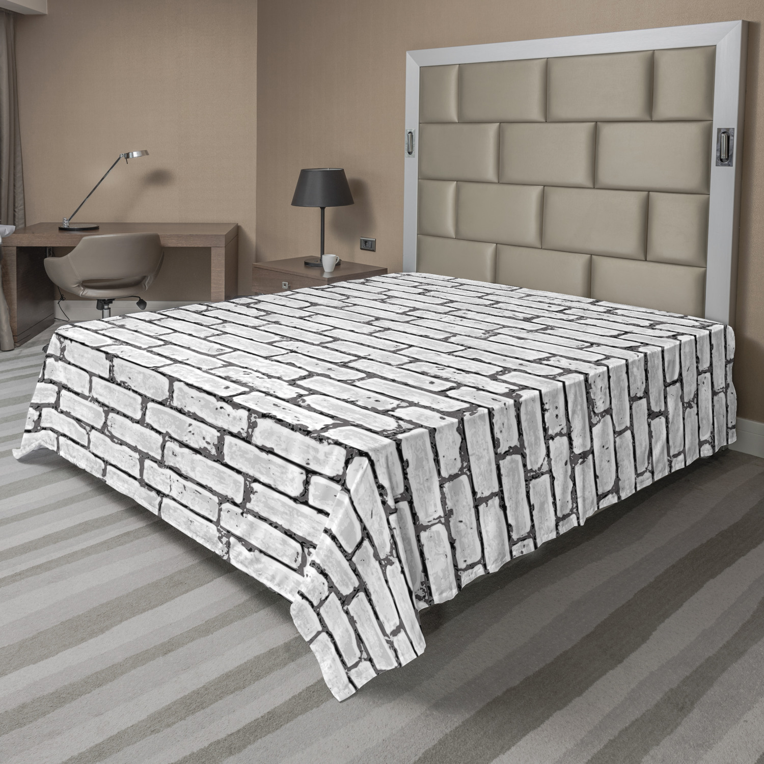Ambesonne Grey and White Flat Sheet Top Sheet Decorative Bedding 6 Sizes - Picture 29 of 42