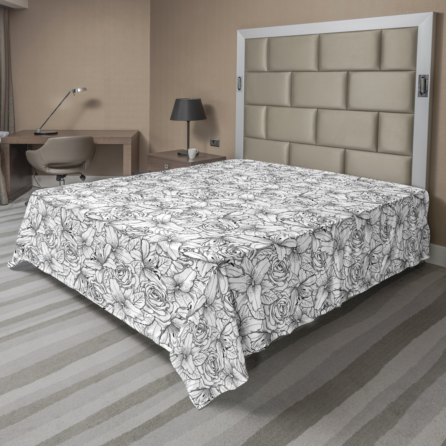 Ambesonne Grey and White Flat Sheet Top Sheet Decorative Bedding 6 Sizes - Picture 9 of 42