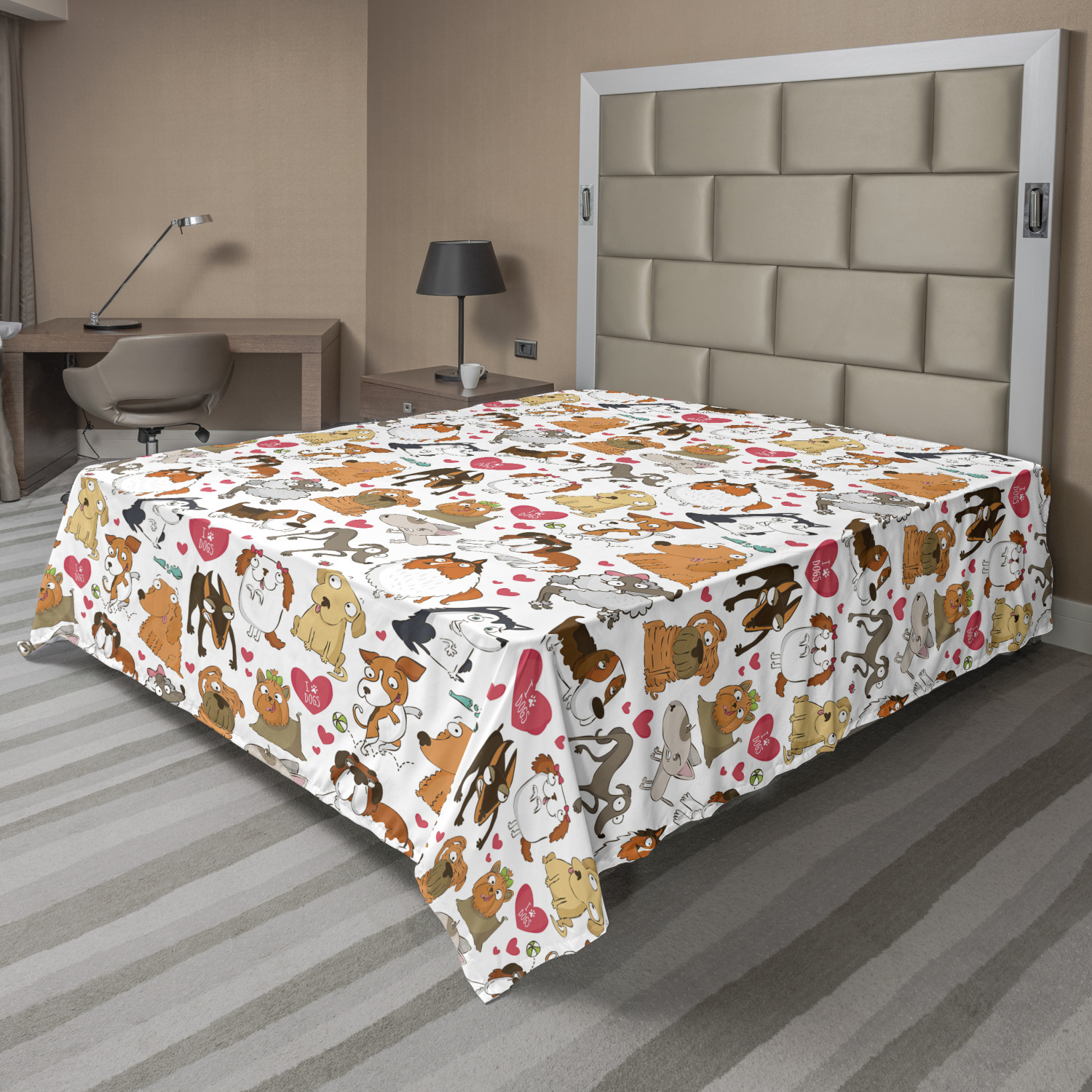 Ambesonne Dog Theme Art Flat Sheet Top Sheet Decorative Bedding 6 Sizes - Picture 7 of 42