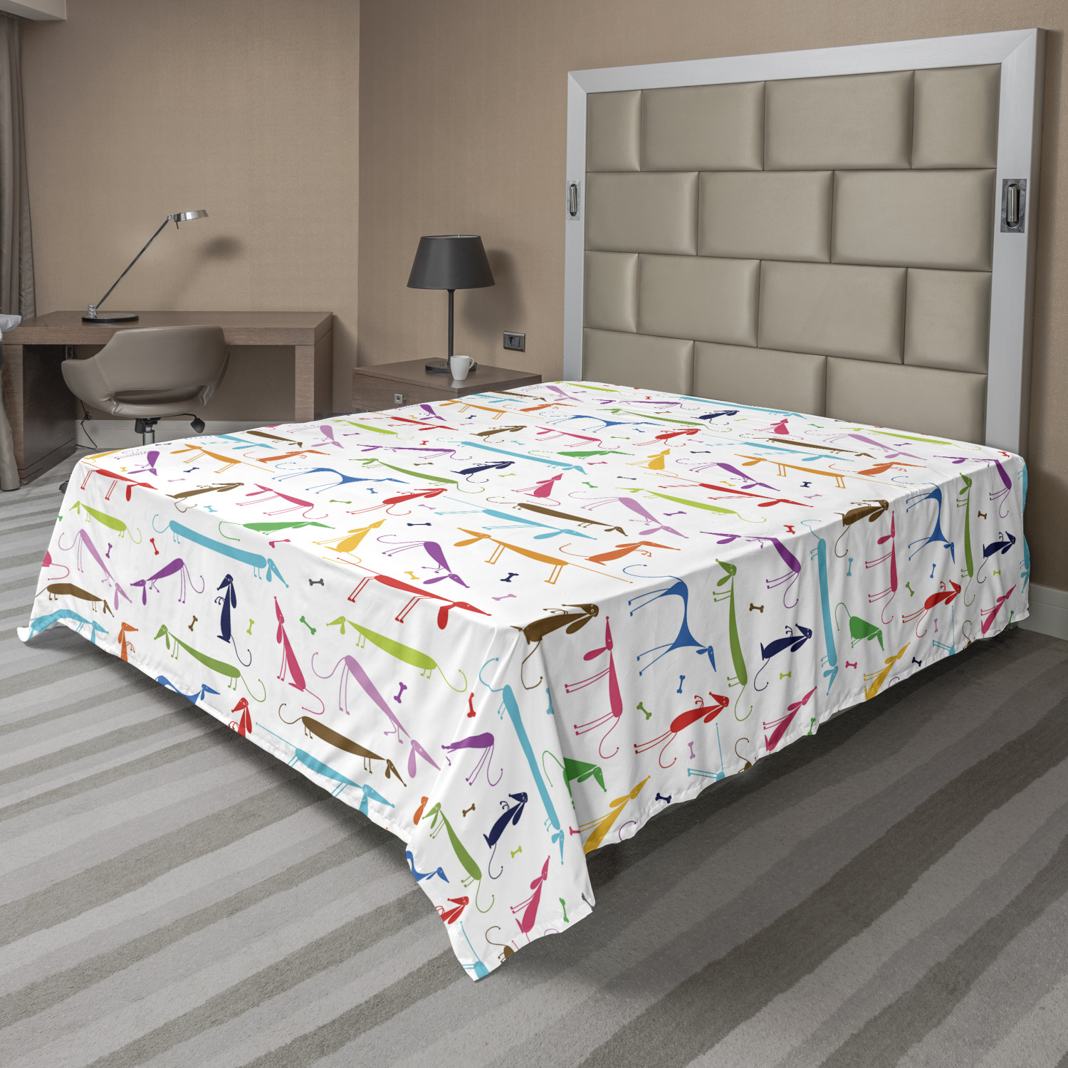 Ambesonne Dog Theme Art Flat Sheet Top Sheet Decorative Bedding 6 Sizes - Picture 10 of 42