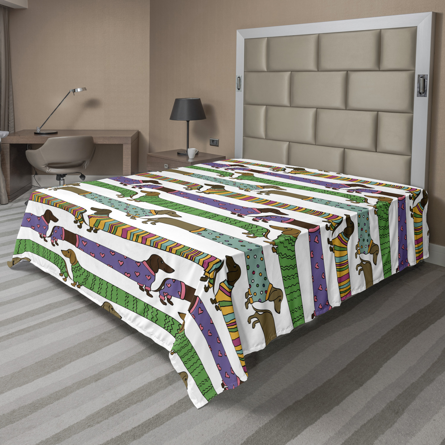 Ambesonne Dog Theme Art Flat Sheet Top Sheet Decorative Bedding 6 Sizes - Picture 16 of 42