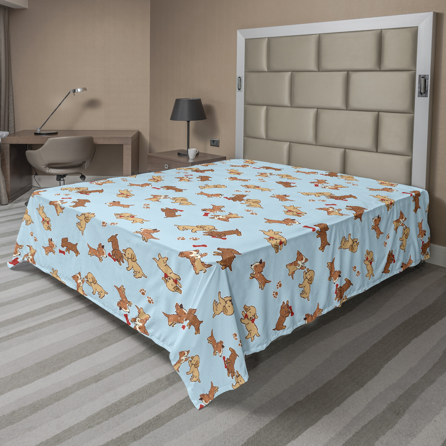 Ambesonne Dog Theme Art Flat Sheet Top Sheet Decorative Bedding 6 Sizes - Picture 30 of 42