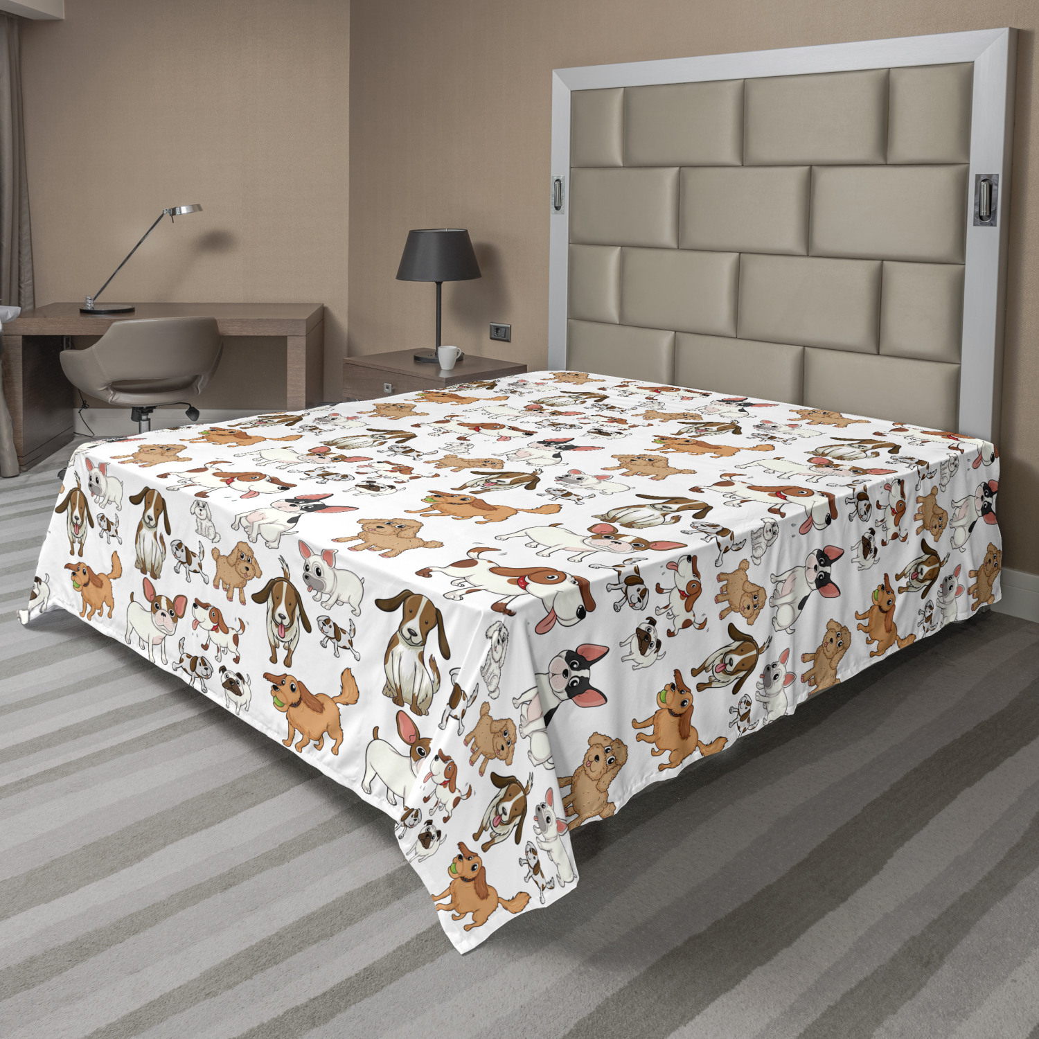 Ambesonne Dog Theme Art Flat Sheet Top Sheet Decorative Bedding 6 Sizes - Picture 9 of 42