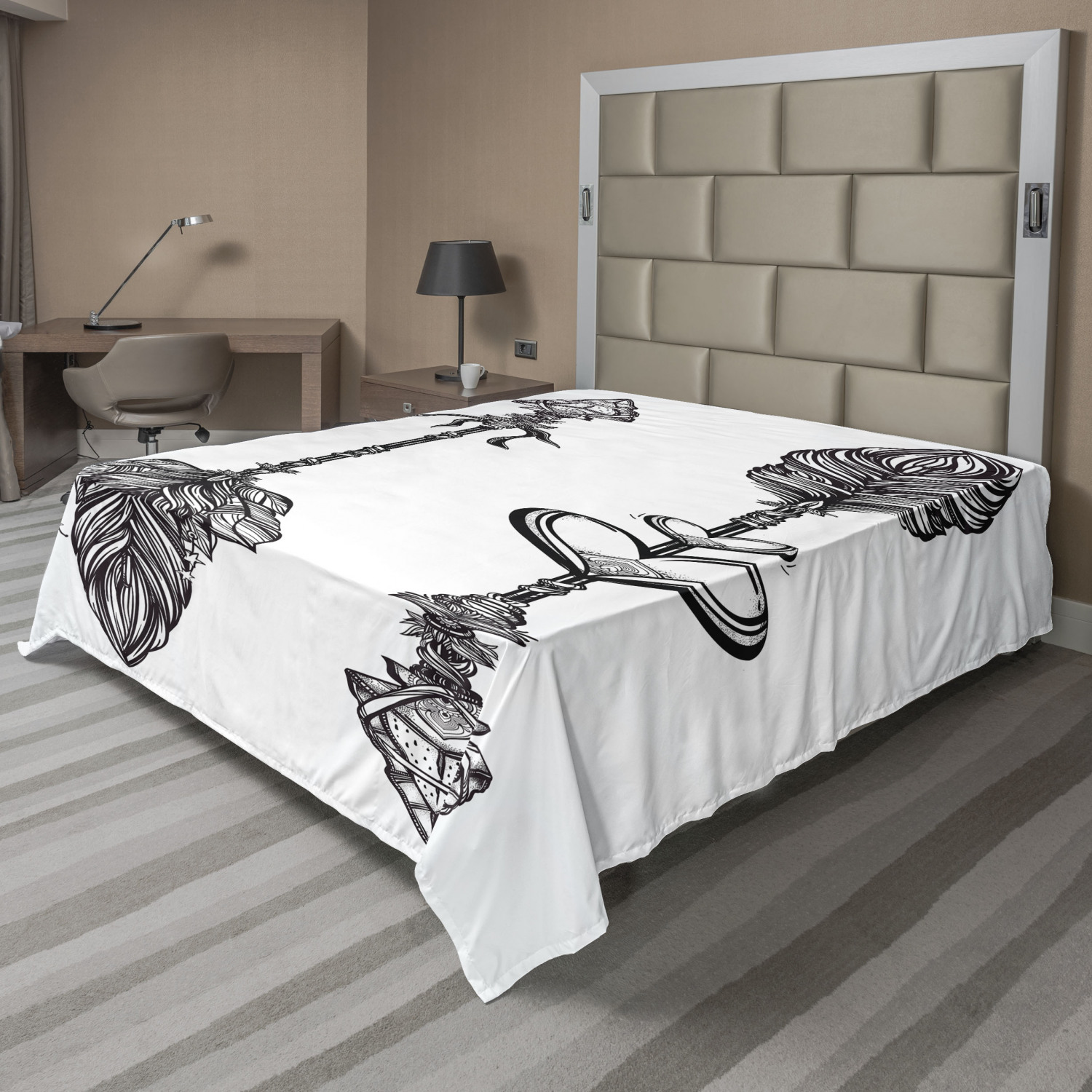 Ambesonne Feather Boho Flat Sheet Top Sheet Decorative Bedding 6 Sizes - Picture 24 of 42