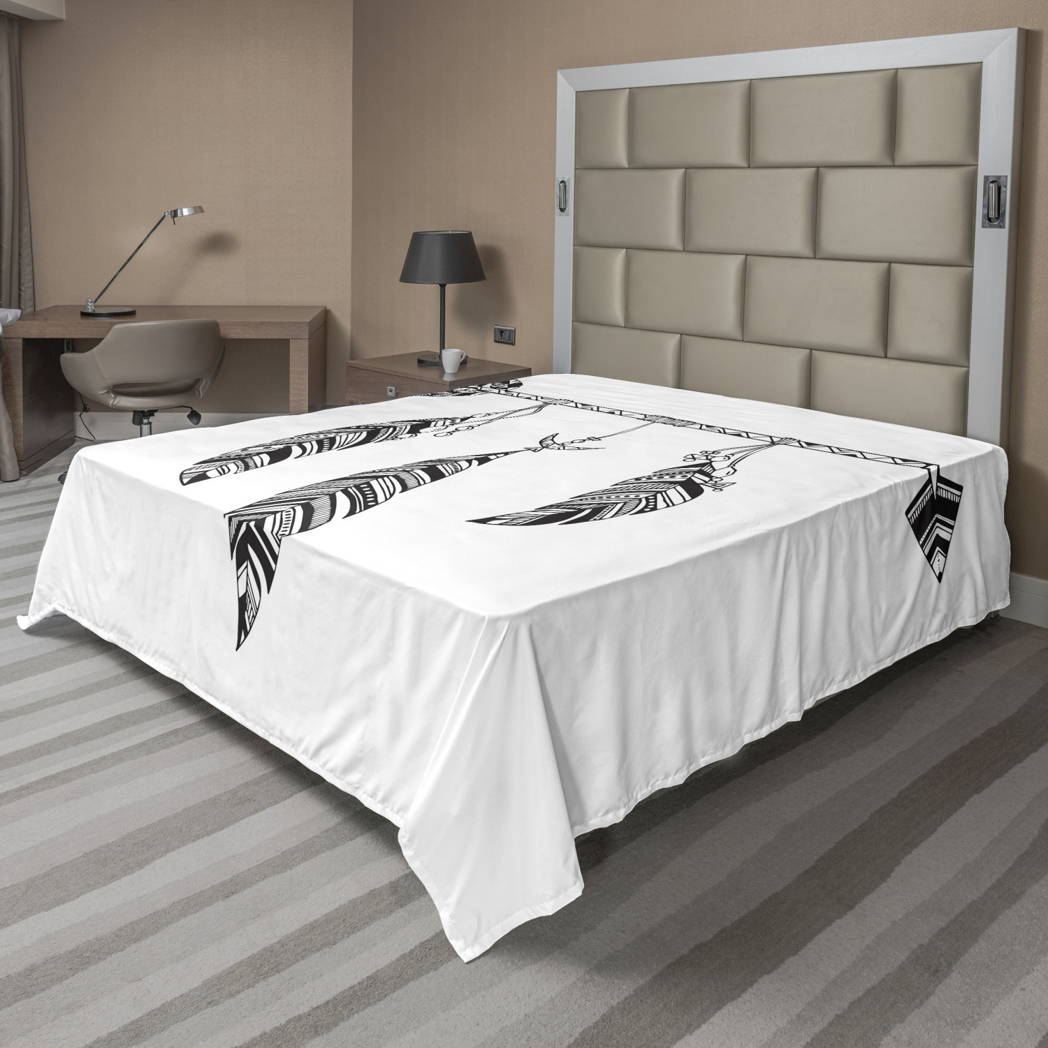 Ambesonne Feather Boho Flat Sheet Top Sheet Decorative Bedding 6 Sizes 