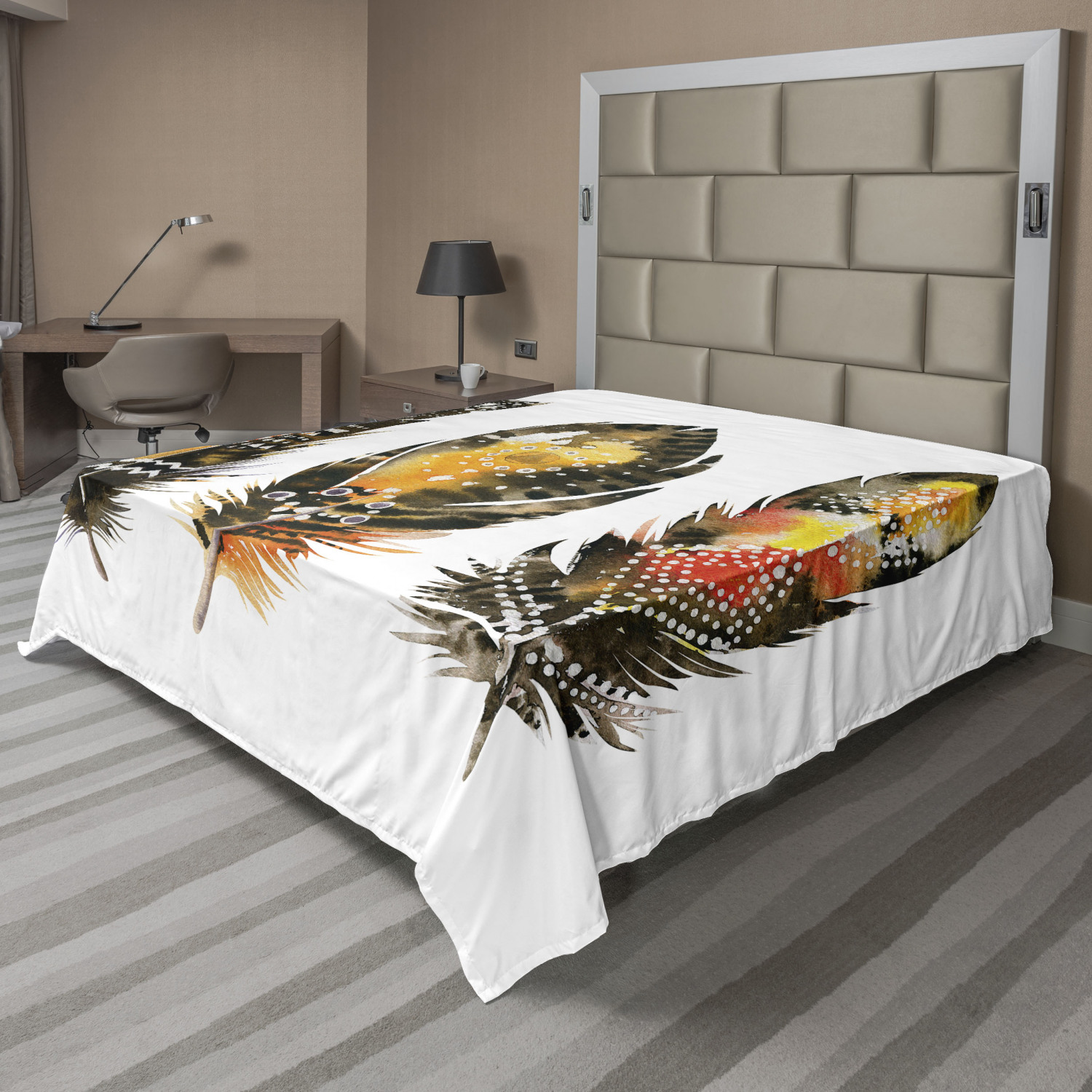 Ambesonne Feather Boho Flat Sheet Top Sheet Decorative Bedding 6 Sizes - Picture 8 of 42