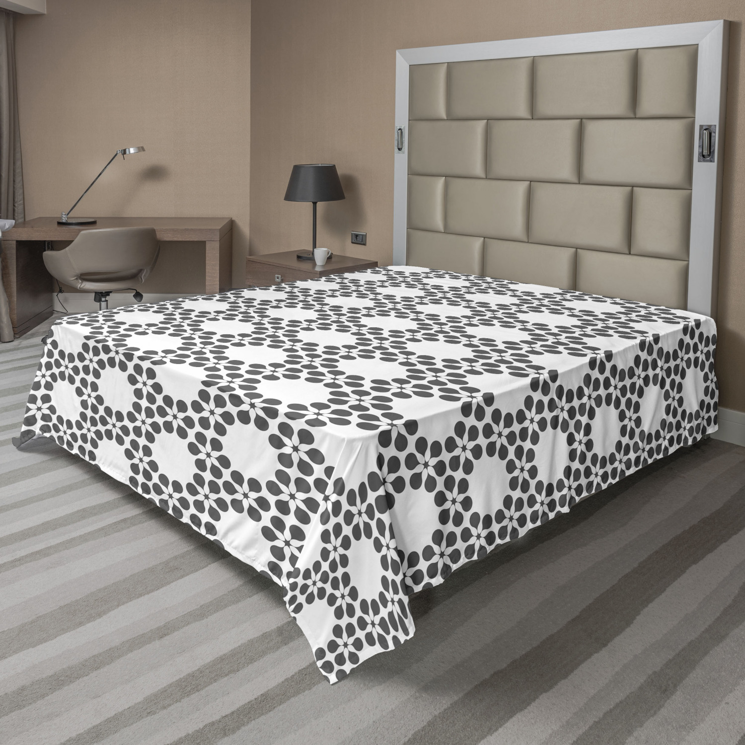 Ambesonne Grey and White Flat Sheet Top Sheet Decorative Bedding 6 Sizes - Picture 16 of 42
