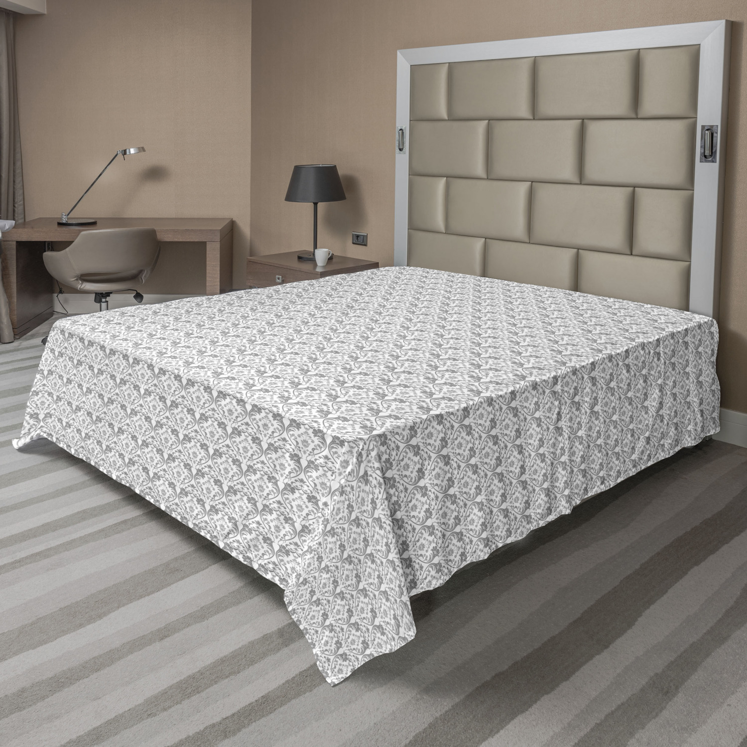 Ambesonne Grey and White Flat Sheet Top Sheet Decorative Bedding 6 Sizes - Picture 37 of 42