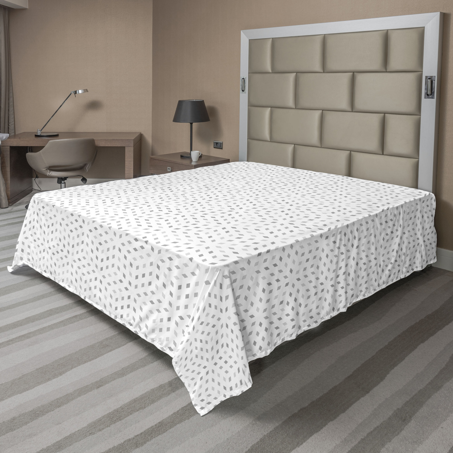 Ambesonne Grey and White Flat Sheet Top Sheet Decorative Bedding 6 Sizes - Picture 35 of 42