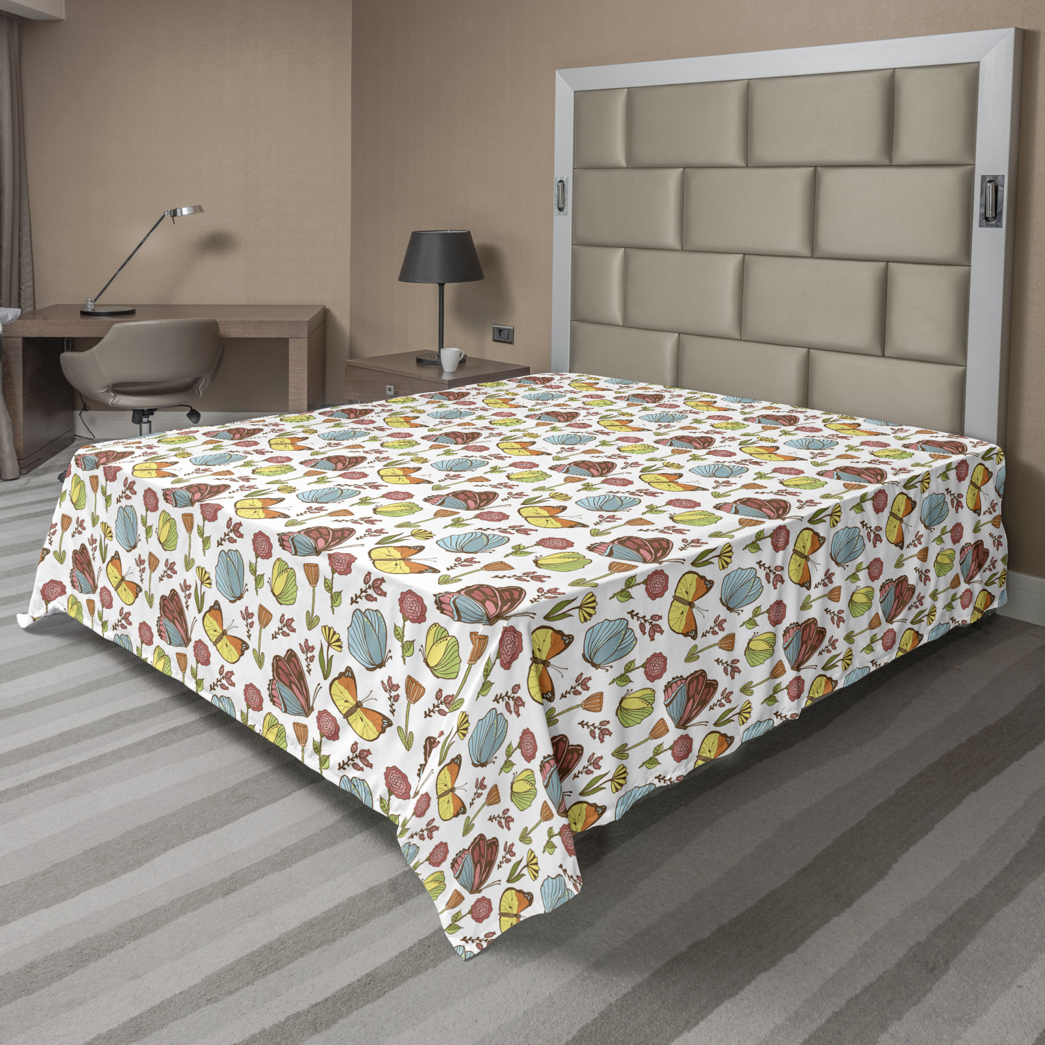 Ambesonne Blossom Garden Flat Sheet Top Sheet Decorative Bedding 6 Sizes - Picture 38 of 42