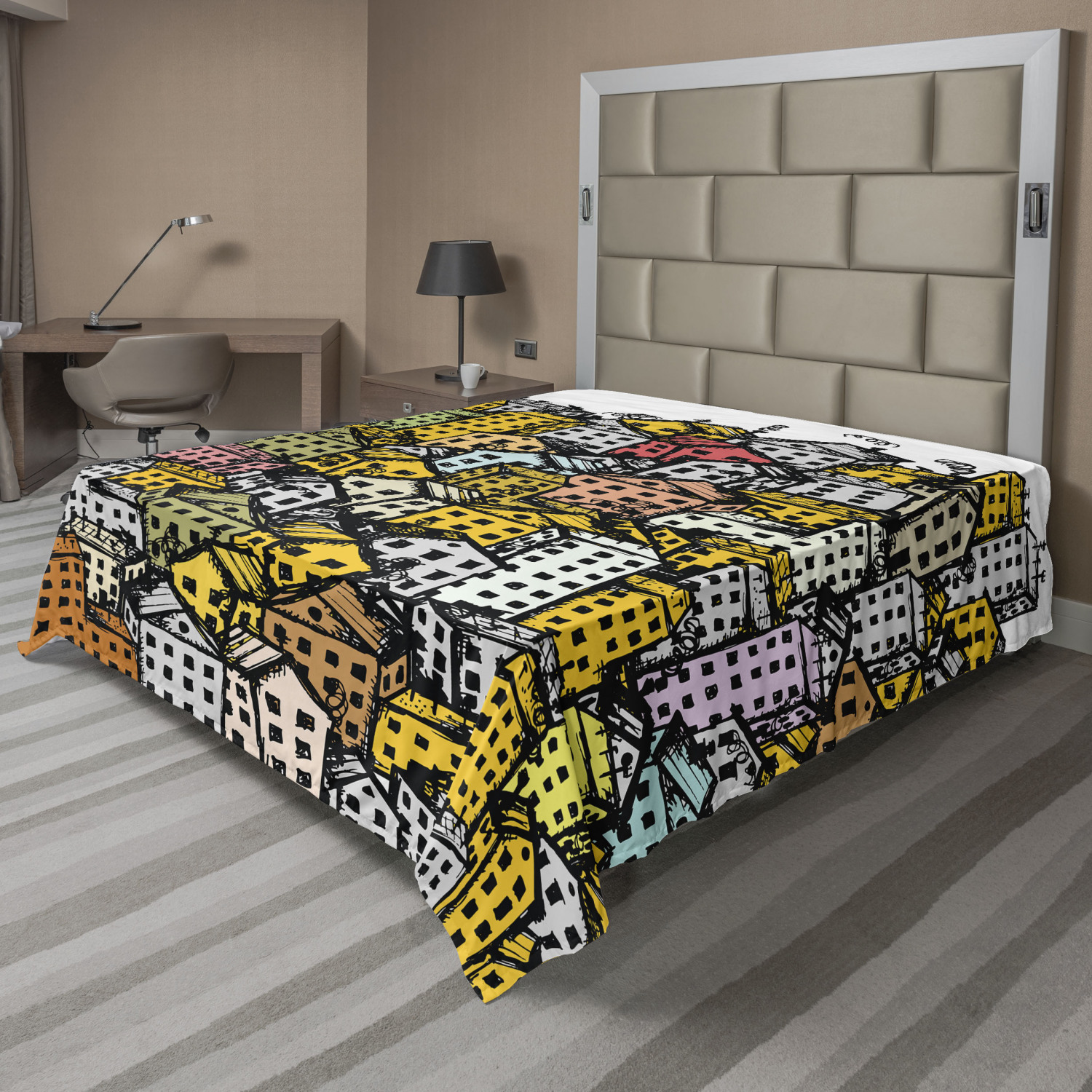 Ambesonne Urban Pattern Flat Sheet Top Sheet Decorative Bedding 6 Sizes - Picture 40 of 42