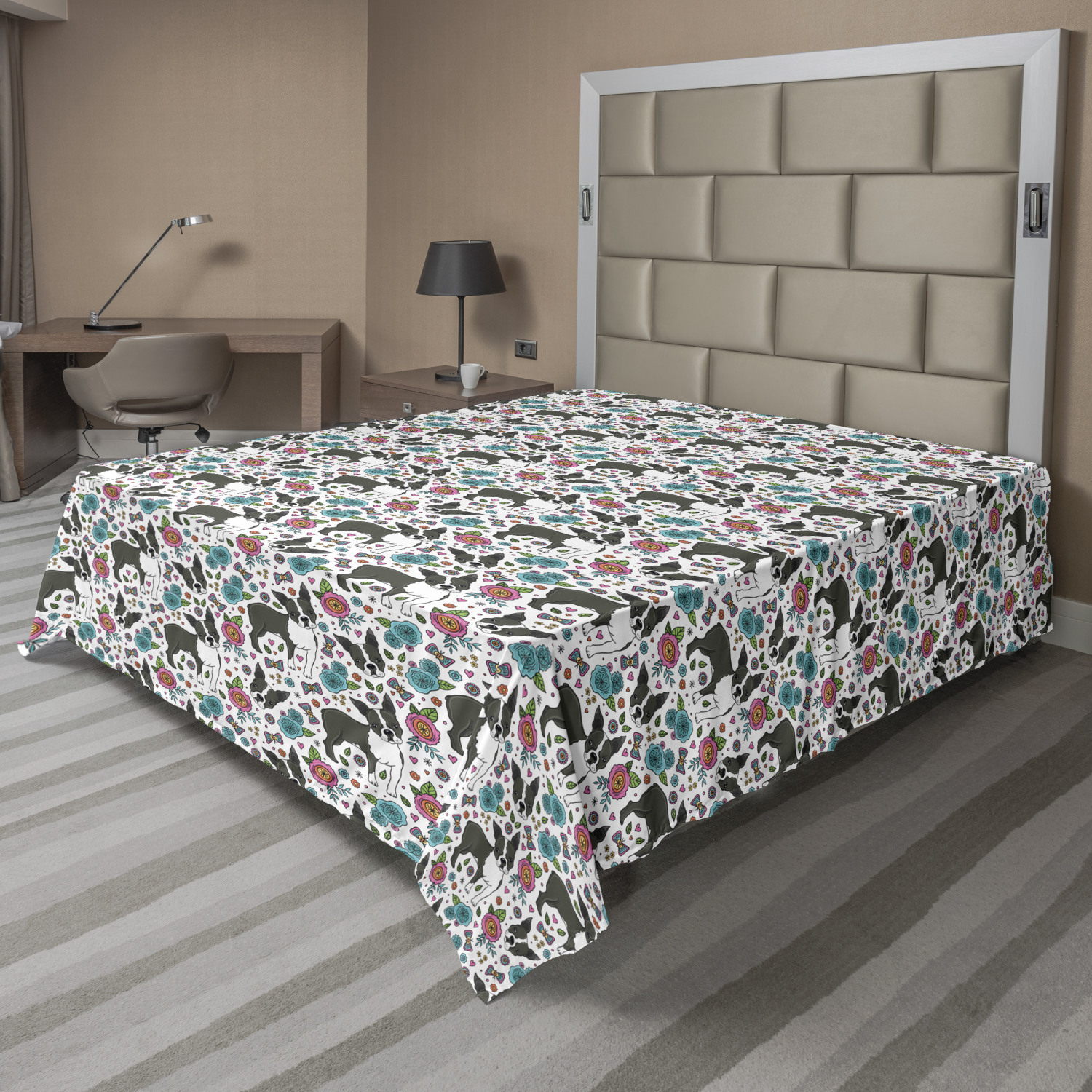 Ambesonne Dog Flat Sheet Top Sheet Decorative Bedding 6 Sizes 