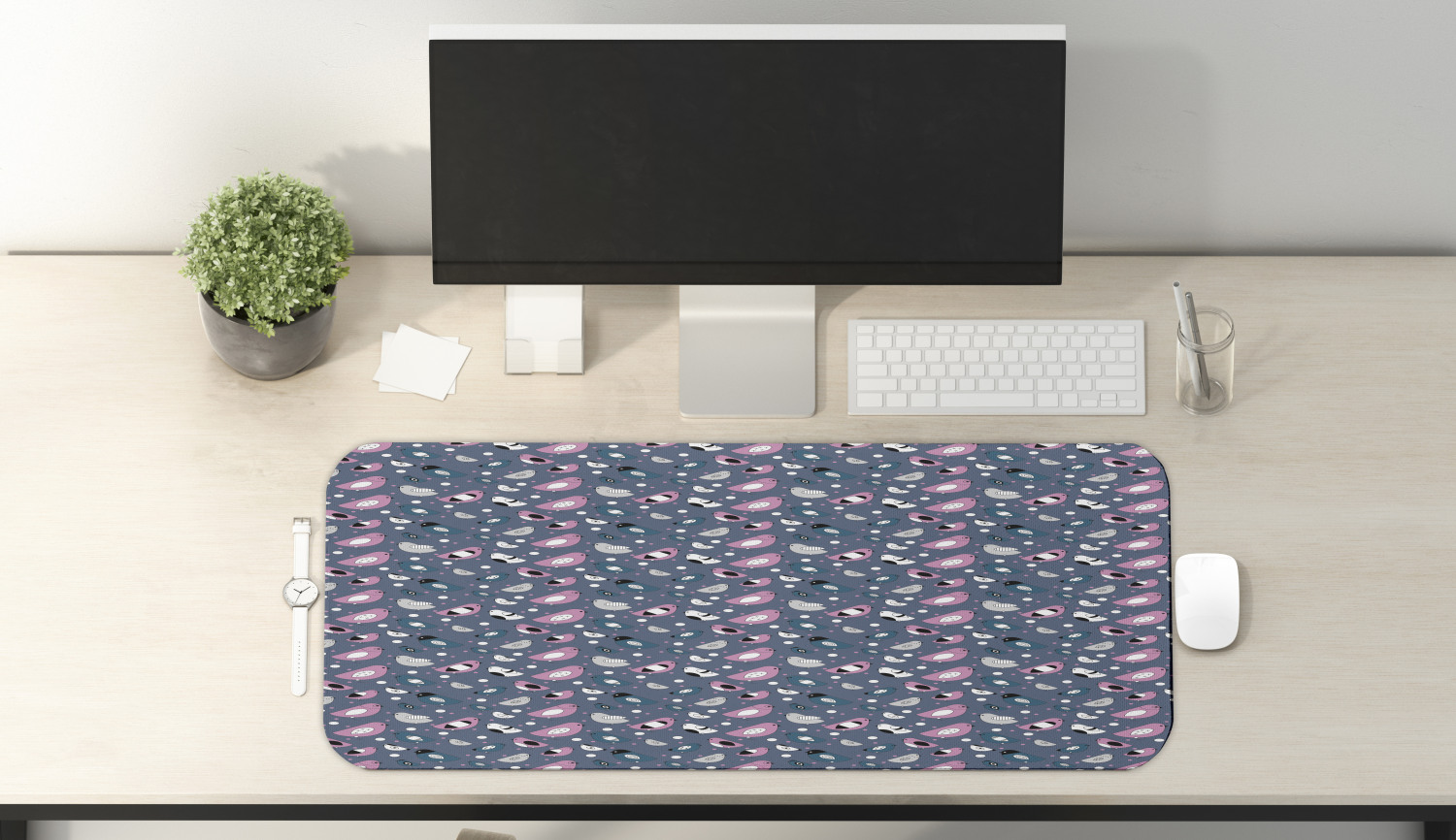 Ambesonne Bird Pattern Rectangle Non-Slip Mousepad, 31" x 12" Gaming Size