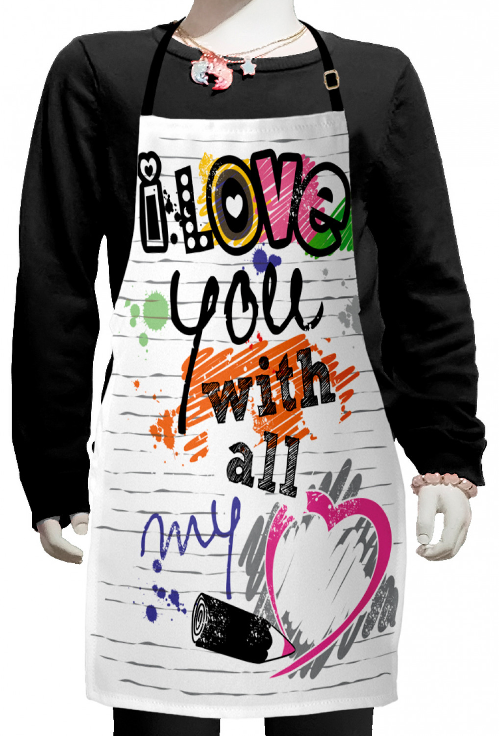 Ambesonne Love Saying Kids Apron Boys Girls Apron Bib Cooking & Painting