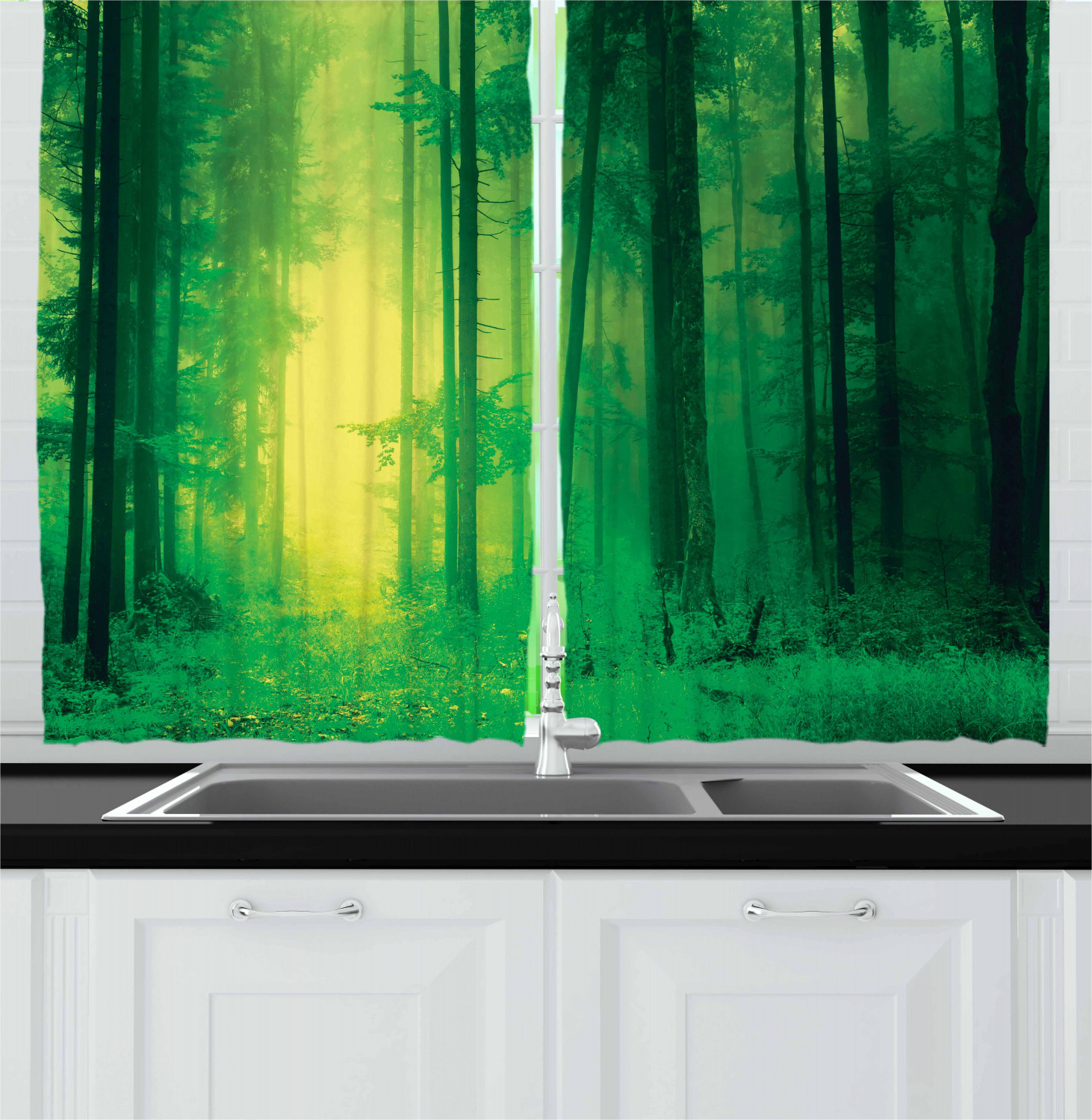 Nature Theme Kitchen Curtains 2 Panel Set Window Drapes 55" X 39" - Picture 10 of 25