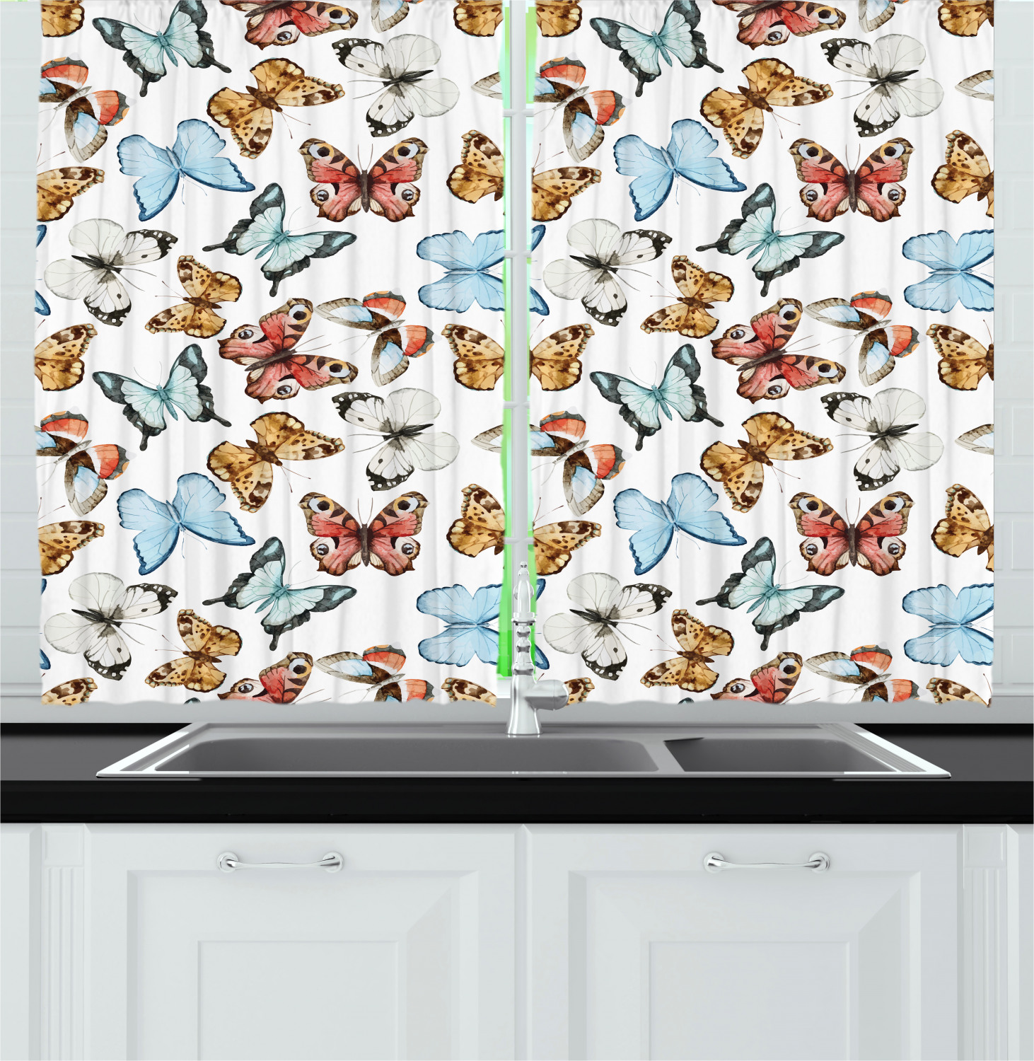 Butterflies Kitchen Curtains 2 Panel Set Window Drapes 55