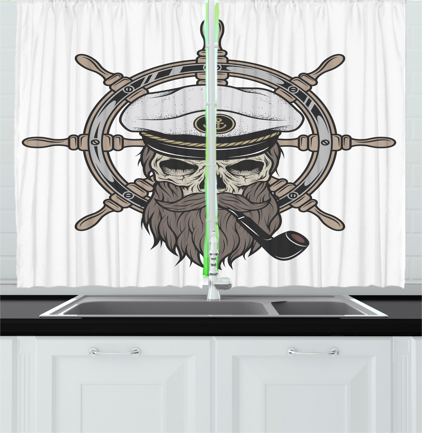 Skull Kitchen Curtains 2 Panel Set Window Drapes 55" X 39" Ambesonne - Picture 4 of 12