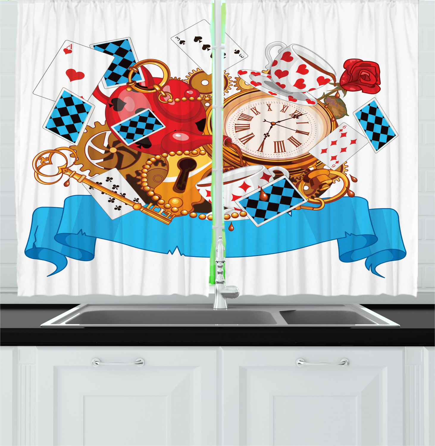 Alice in Wonderland Kitchen Curtains 2 Panel Set Window Drapes 55" X 39" - Picture 4 of 11