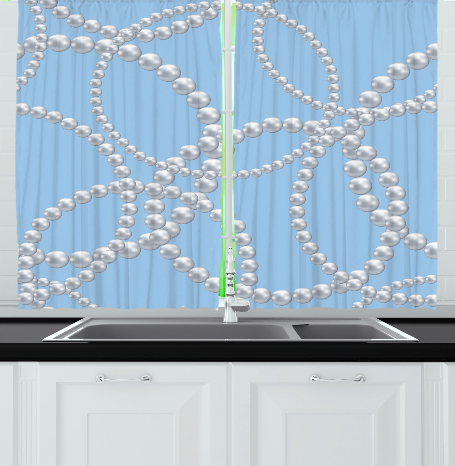 Pearls Kitchen Curtains 2 Panel Set Window Drapes 55" X 39" Ambesonne - Bild 15 von 24
