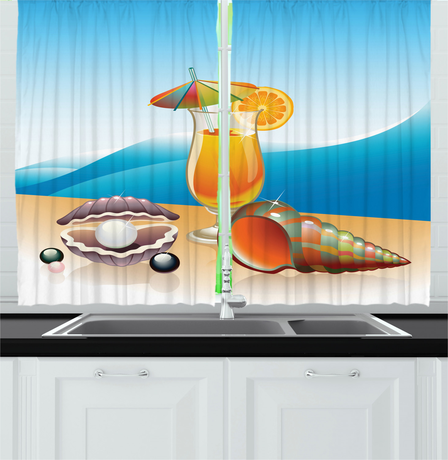 Pearls Kitchen Curtains 2 Panel Set Window Drapes 55" X 39" Ambesonne - Bild 14 von 24