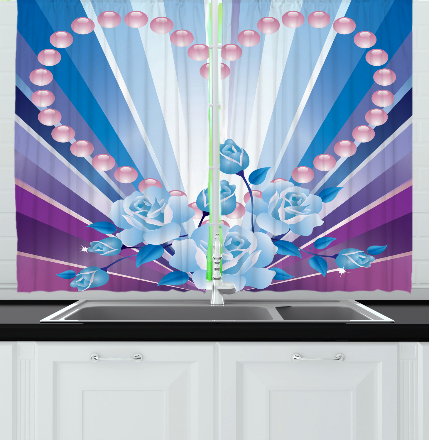 Pearls Kitchen Curtains 2 Panel Set Window Drapes 55" X 39" Ambesonne - Bild 12 von 24