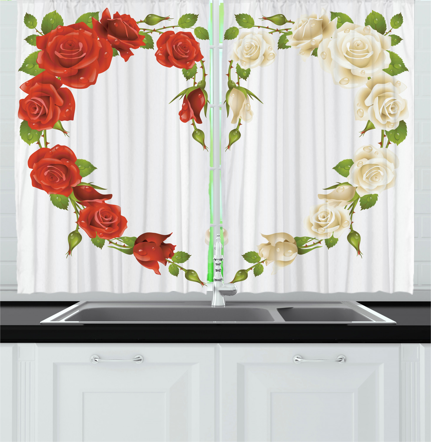 Pearls Kitchen Curtains 2 Panel Set Window Drapes 55" X 39" Ambesonne - Bild 11 von 24