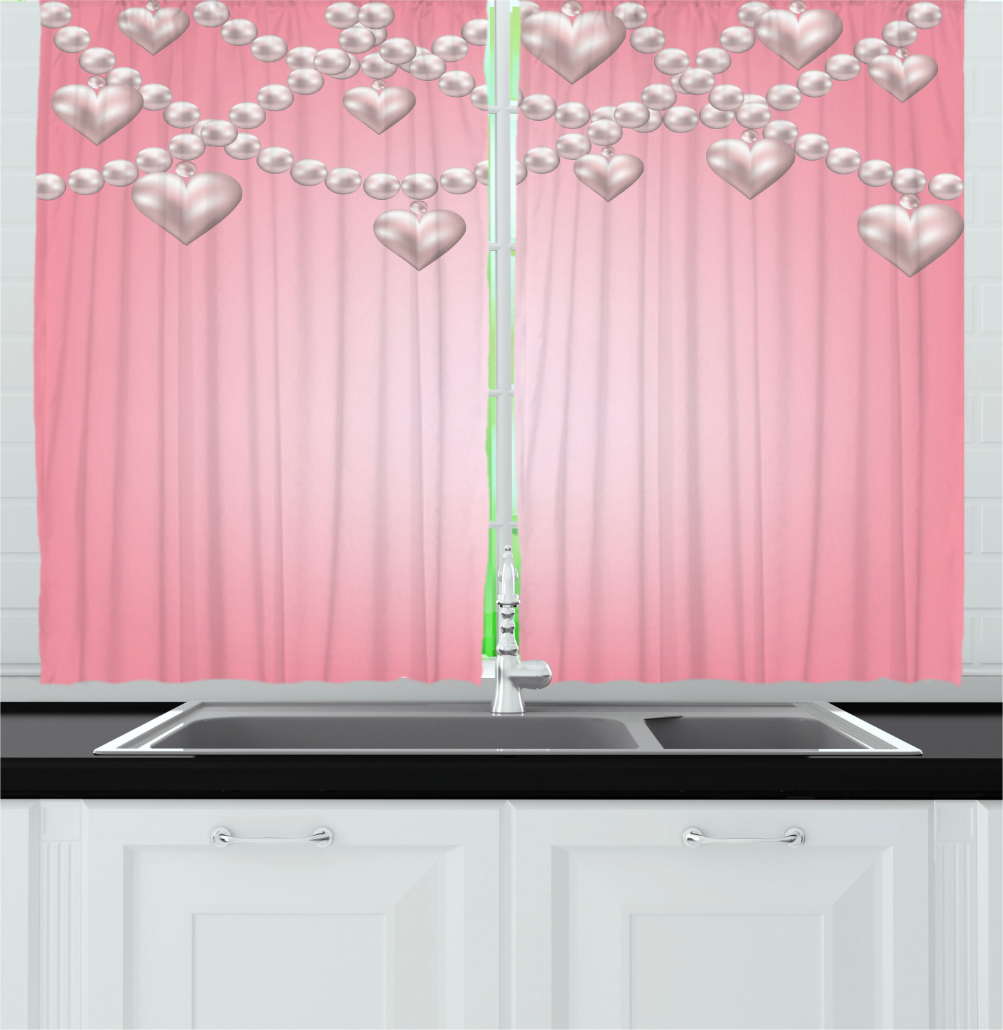 Pearls Kitchen Curtains 2 Panel Set Window Drapes 55" X 39" Ambesonne - Bild 17 von 24