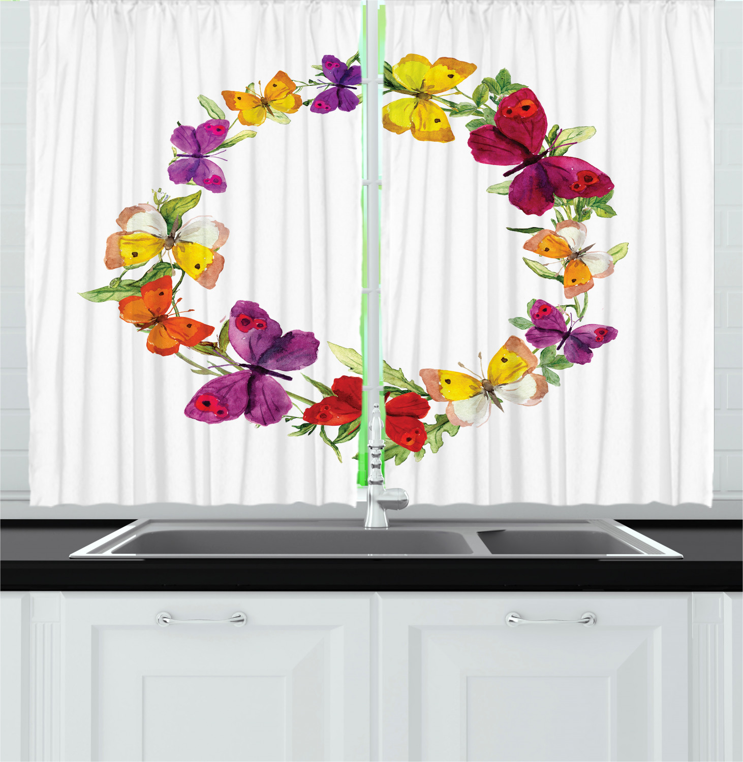 Butterflies Kitchen Curtains 2 Panel Set Window Drapes 55" X 39" eBay
