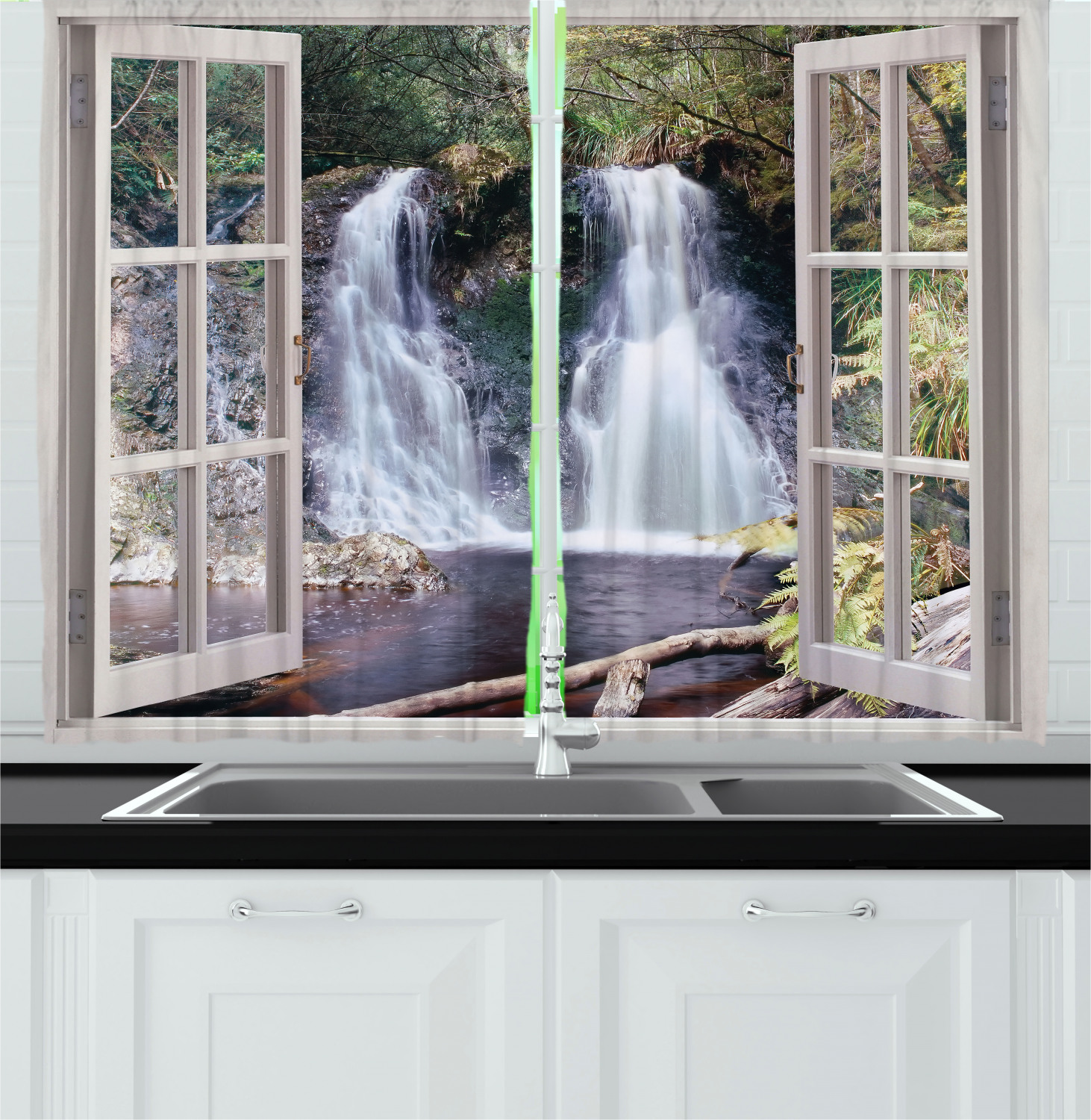 Exotic Landscape Kitchen Curtains 2 Panel Set Window Drapes 55" X 39" Ambesonne - Picture 13 of 21