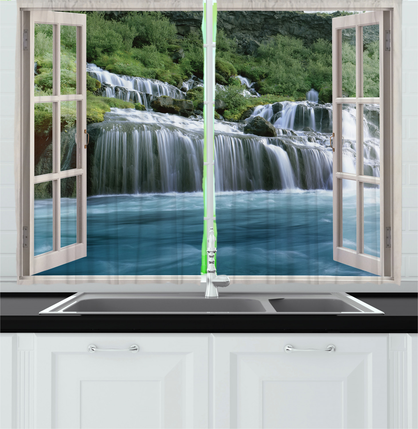 Exotic Landscape Kitchen Curtains 2 Panel Set Window Drapes 55" X 39" Ambesonne - Picture 11 of 21