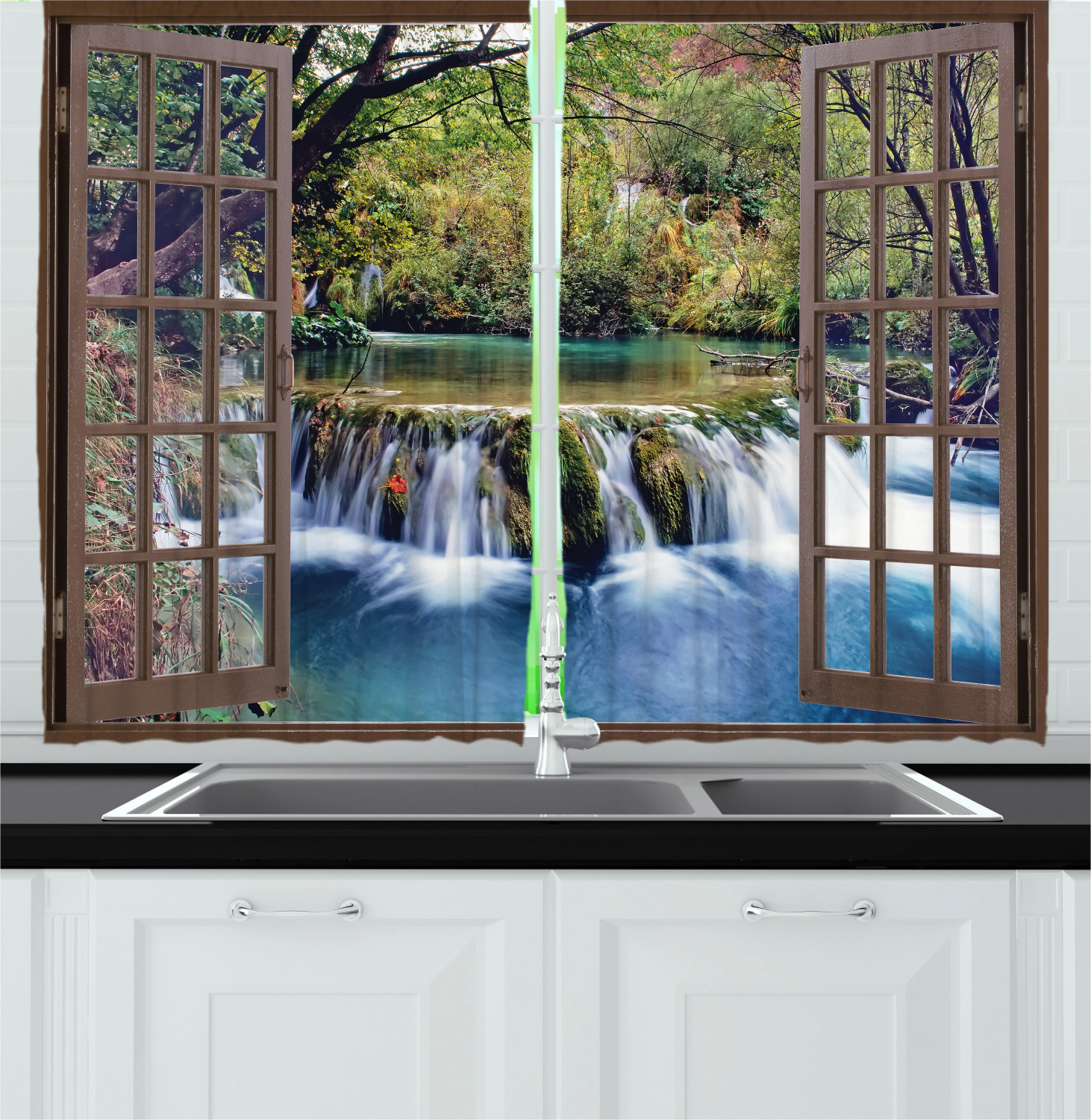 Exotic Landscape Kitchen Curtains 2 Panel Set Window Drapes 55" X 39" Ambesonne - Picture 7 of 21