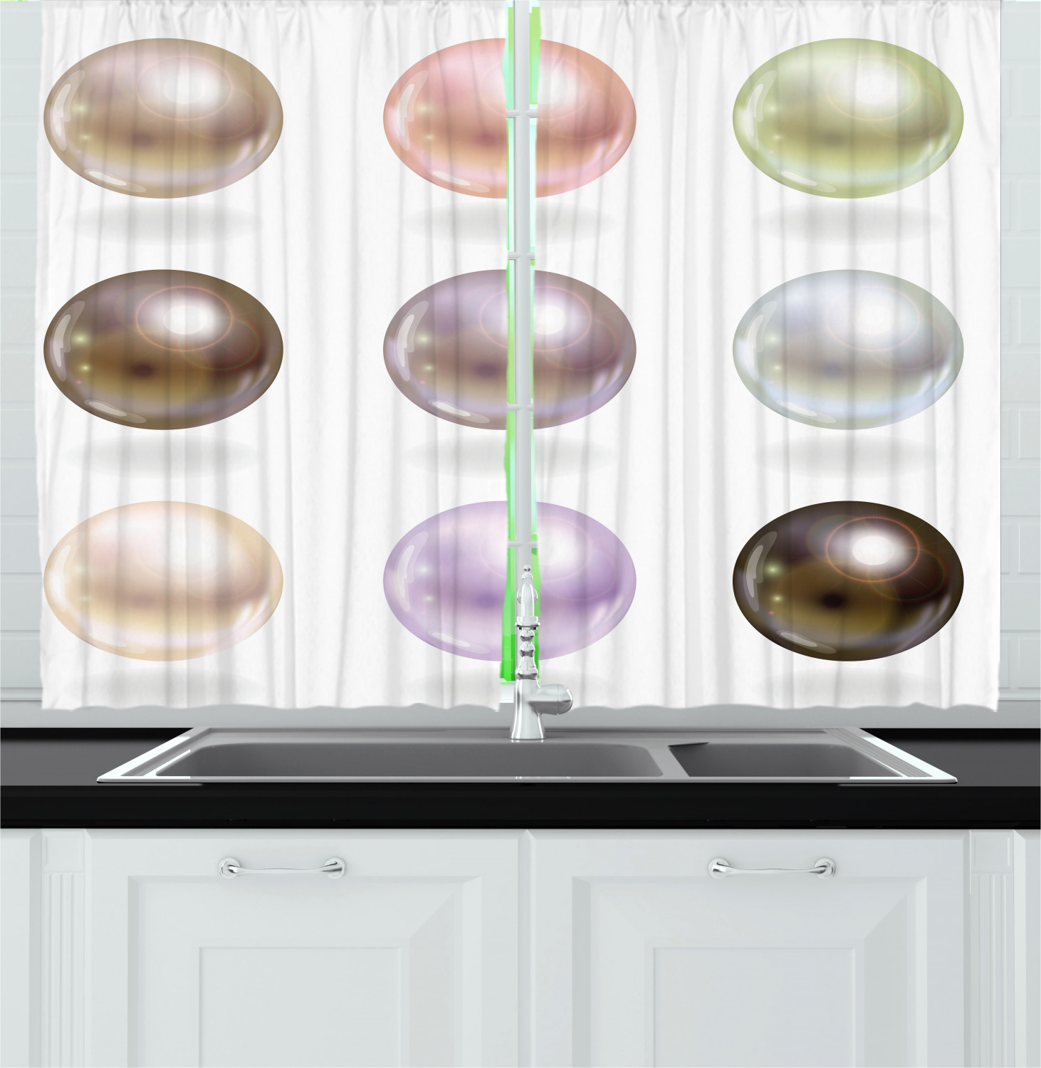 Pearls Kitchen Curtains 2 Panel Set Window Drapes 55" X 39" Ambesonne - Bild 7 von 24