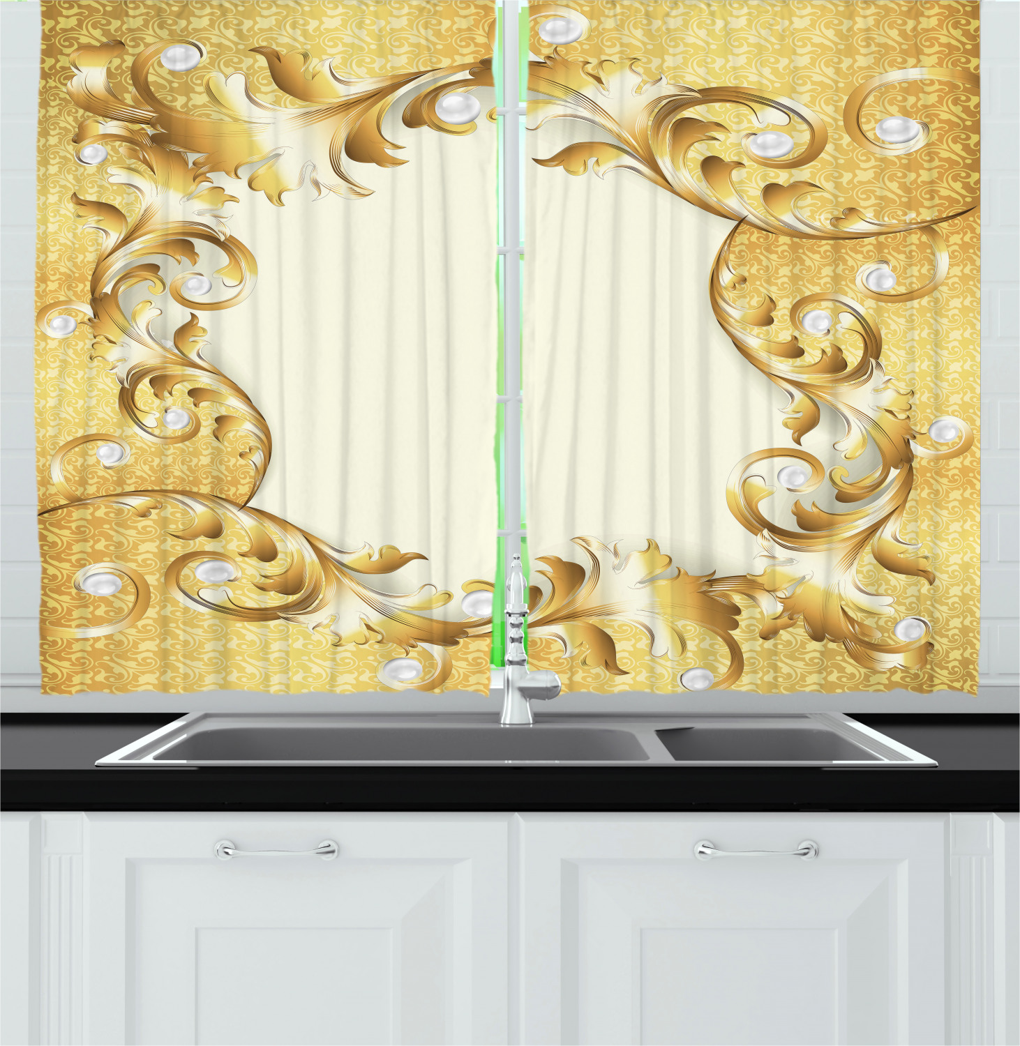 Pearls Kitchen Curtains 2 Panel Set Window Drapes 55" X 39" Ambesonne - Bild 22 von 24