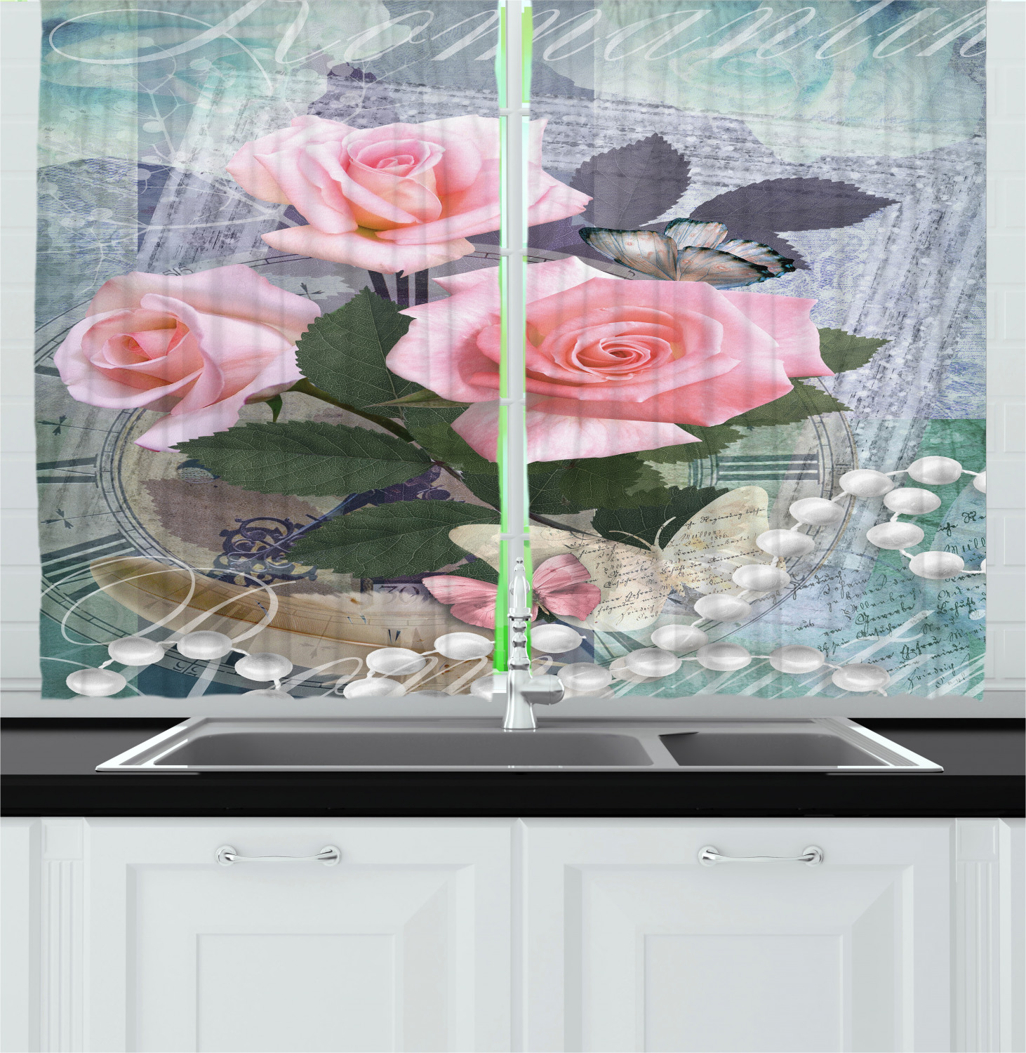Pearls Kitchen Curtains 2 Panel Set Window Drapes 55" X 39" Ambesonne - Bild 19 von 24