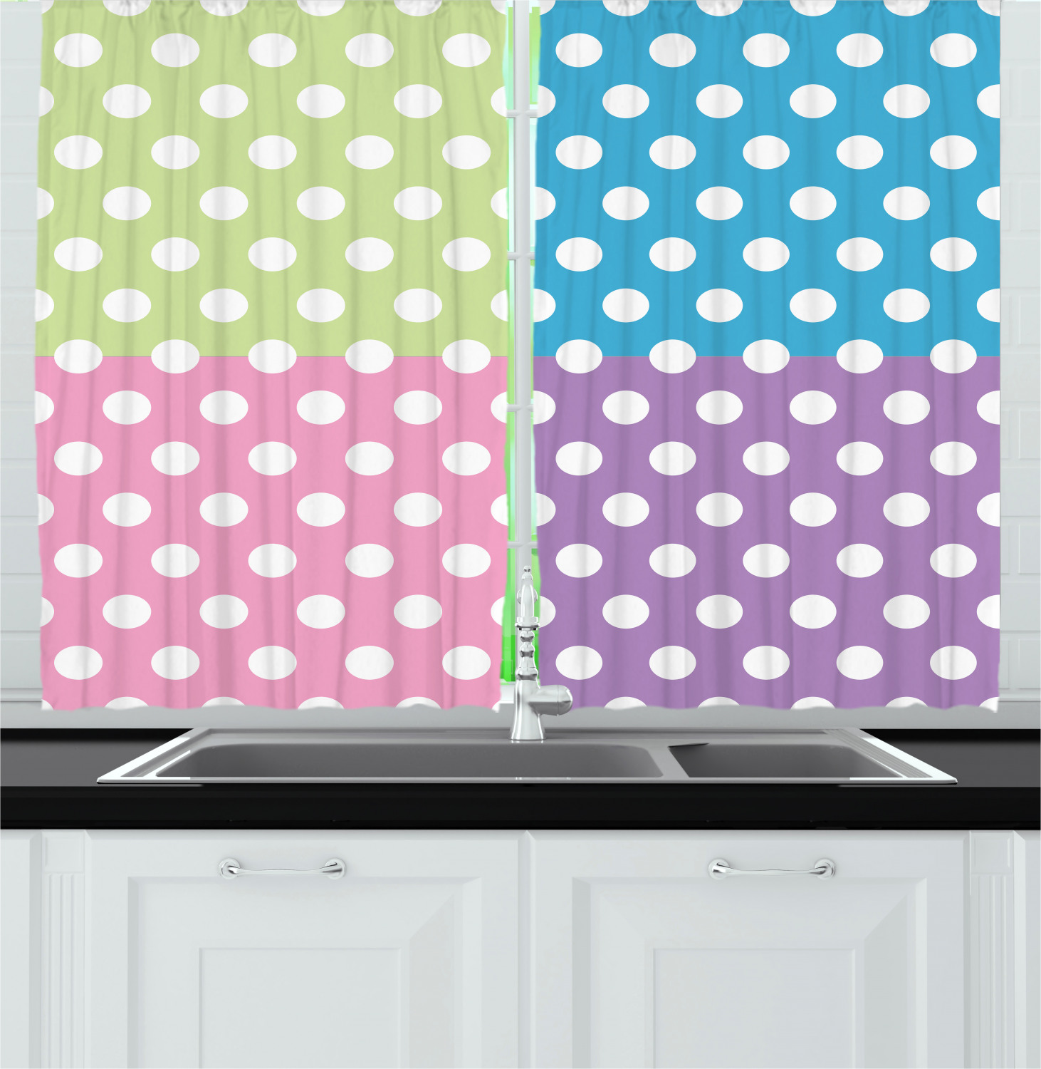 Colorful Pattern Kitchen Curtains 2 Panel Set Window Drapes 55" X 39